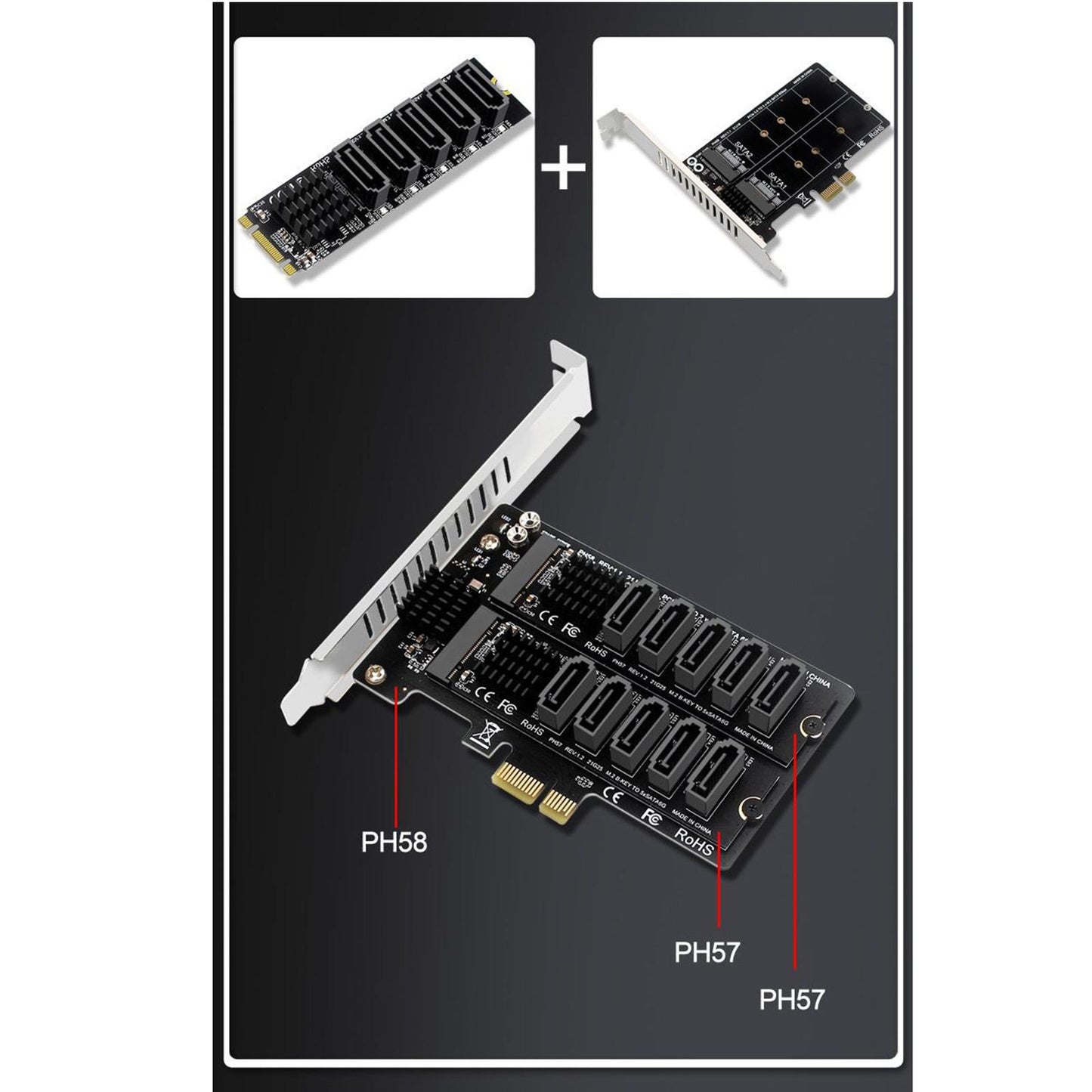 Expansion Card SATA3 6Gbps 5 Port Support SSD HDD Hard Disk Internal for M.2