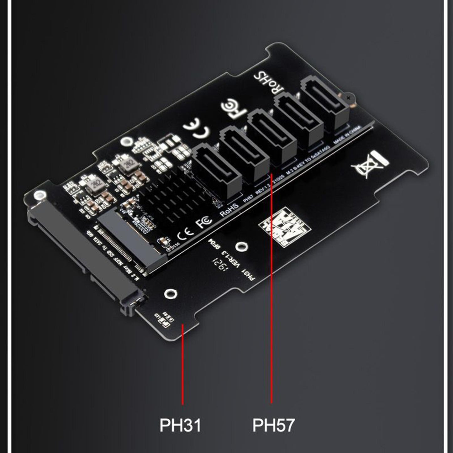 Expansion Card SATA3 6Gbps 5 Port Support SSD HDD Hard Disk Internal for M.2