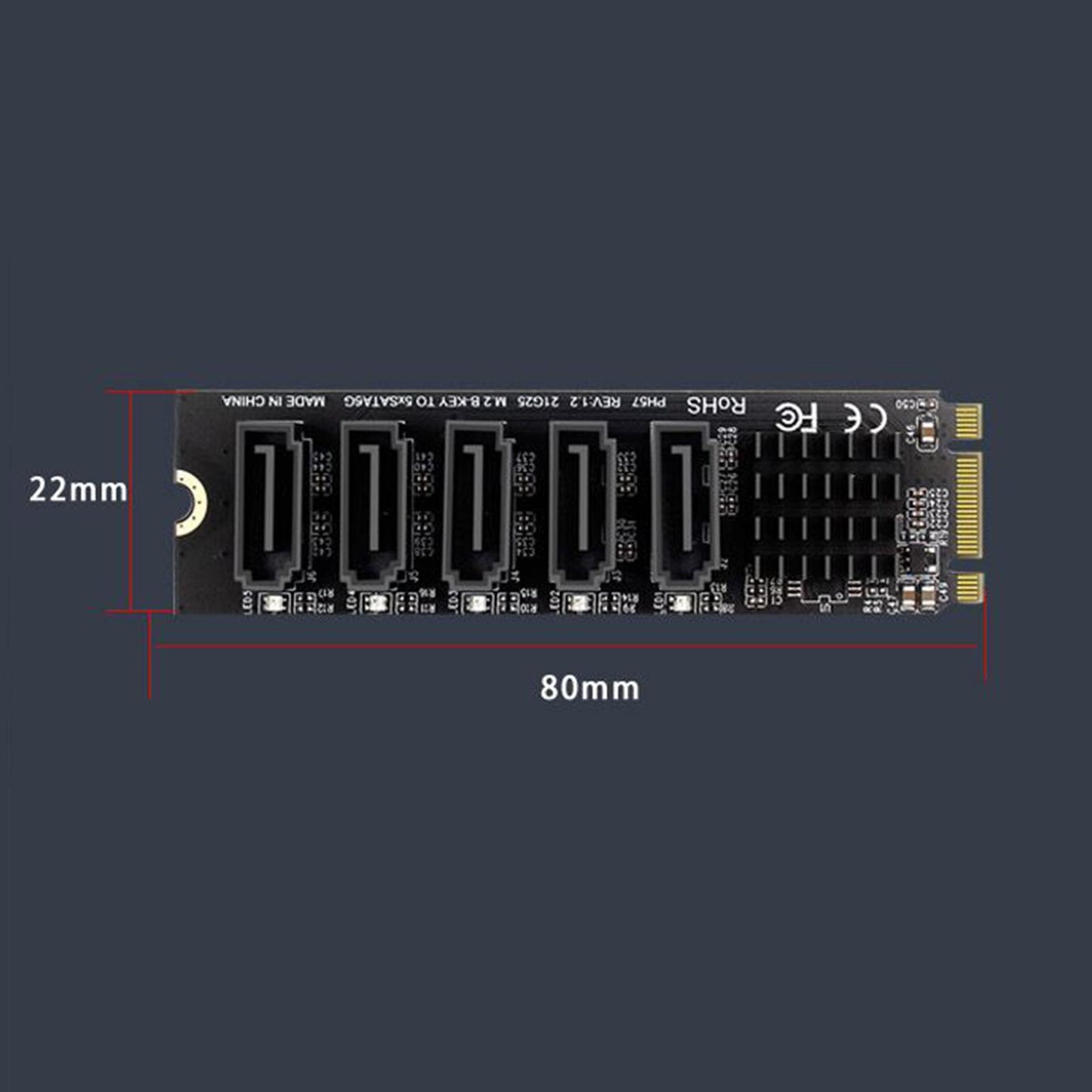 Expansion Card SATA3 6Gbps 5 Port Support SSD HDD Hard Disk Internal for M.2