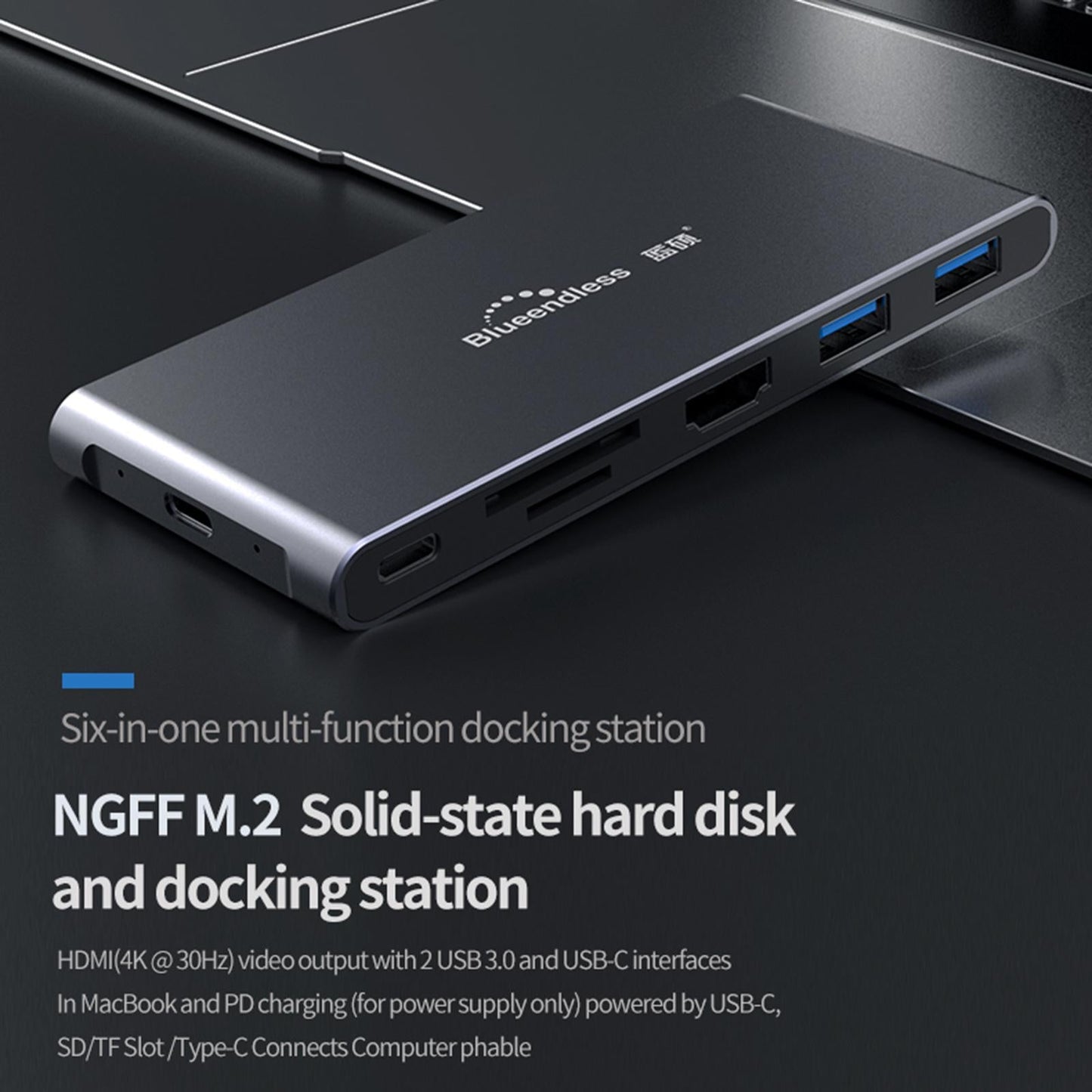 USB C Docking Station Ethernet Video for Windows Laptop Phone 6 in 1 NGFF