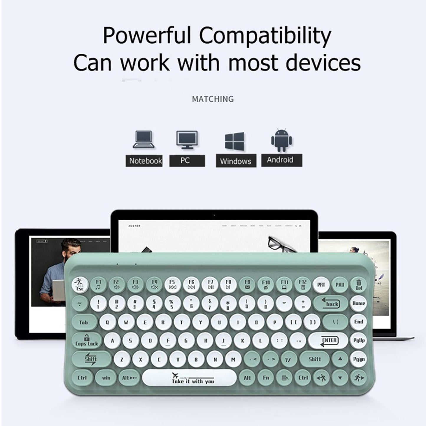 2.4G 85 Key Cordless Keyboard Mouse Set Full Size Quiet for PC Laptop Home Green