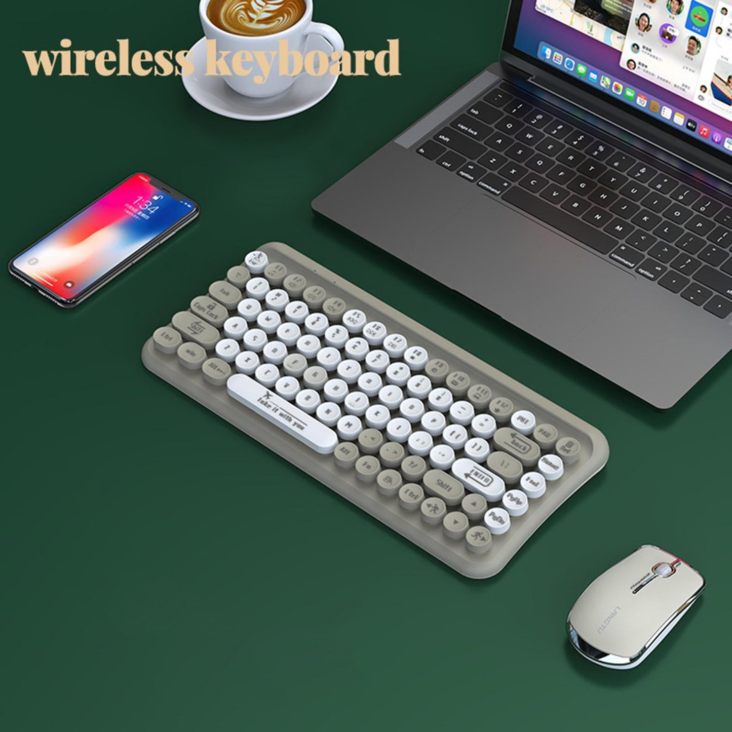 2.4G 85 Key Cordless Keyboard Mouse Set Full Size Quiet for PC Laptop Home Gray