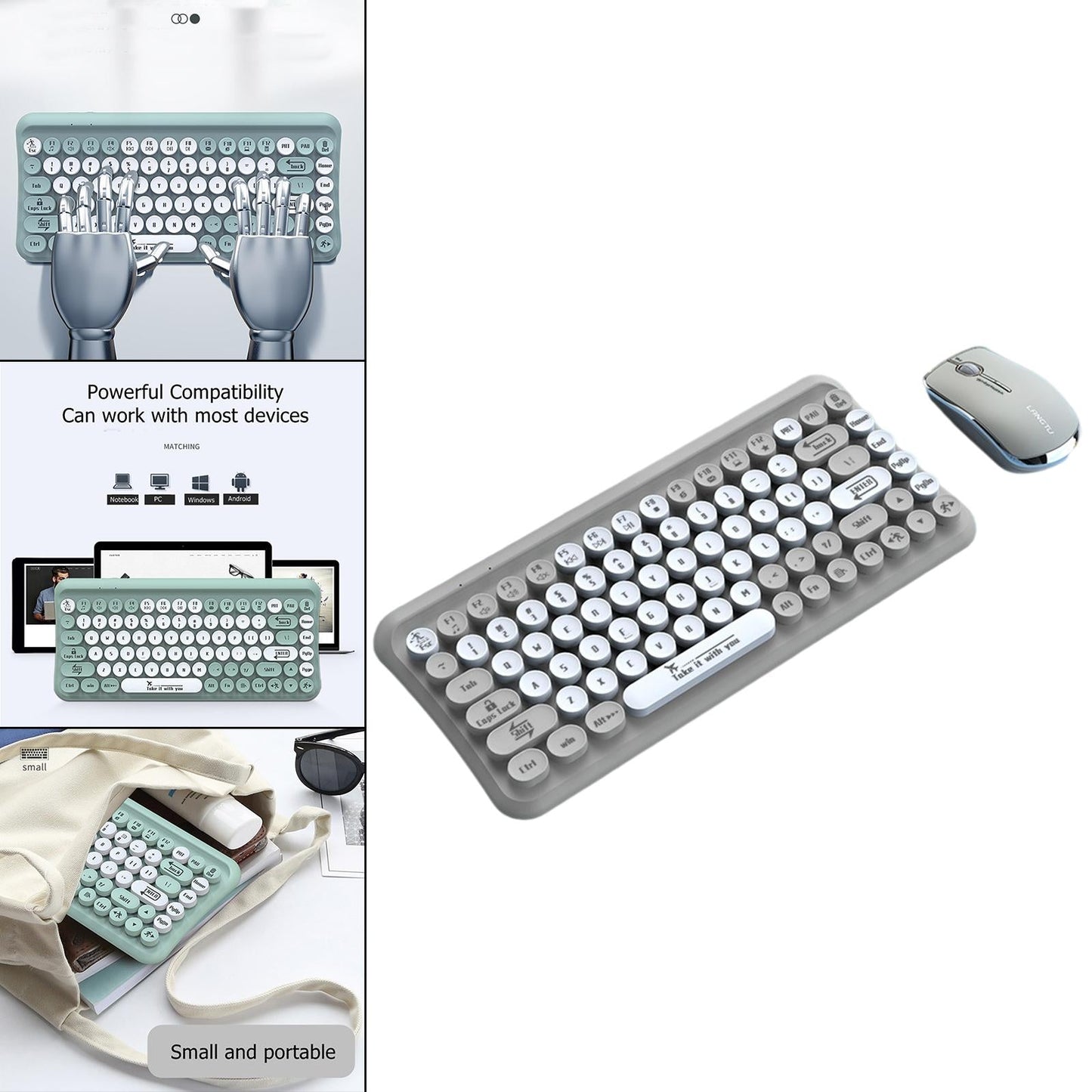 2.4G 85 Key Cordless Keyboard Mouse Set Full Size Quiet for PC Laptop Home Gray