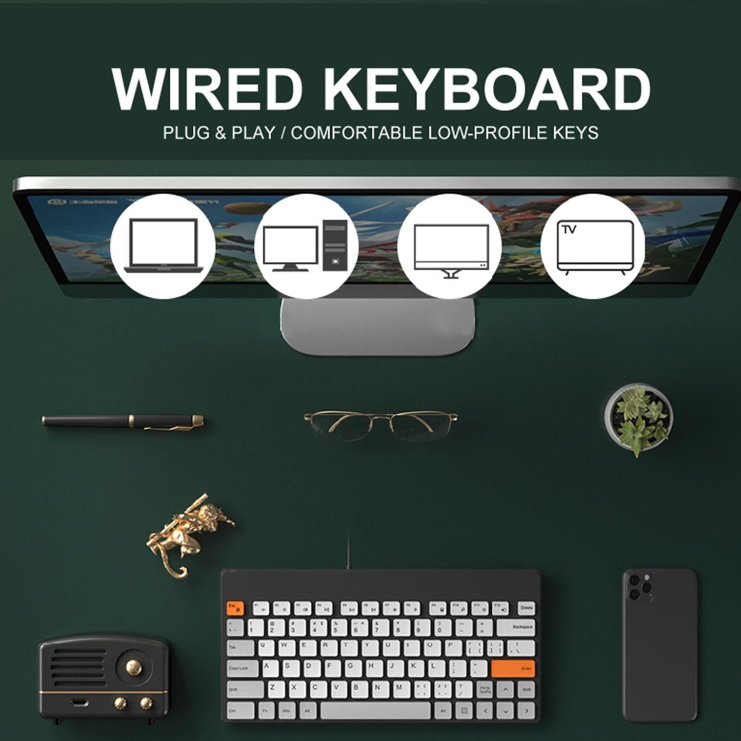 78 Keys Keyboard USB Keyboard Computer Desktop Light Portable Win 8 Black