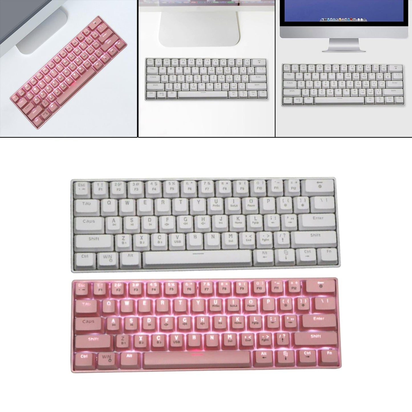 Mechanical Gaming Keyboard Backlit Axis Multi Color RGB for Linux Pink