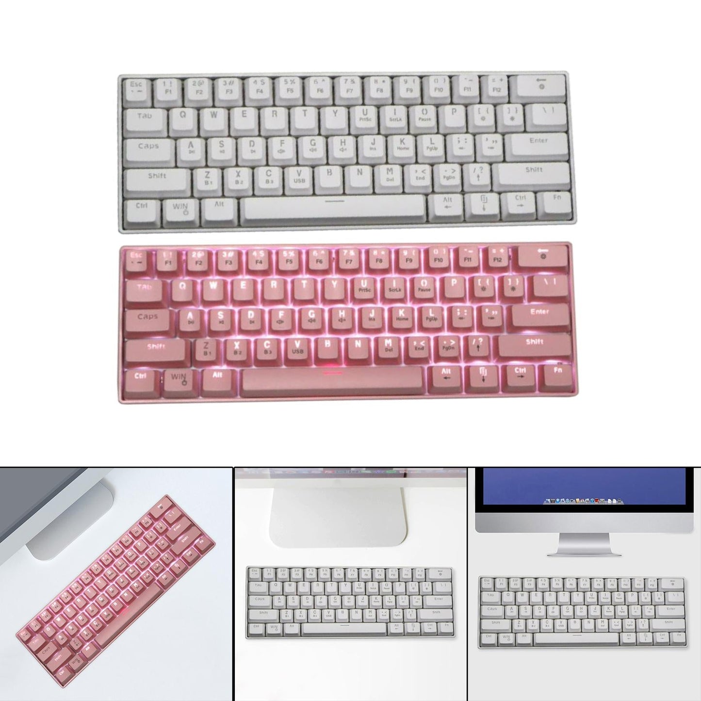 Mechanical Gaming Keyboard Backlit Axis Multi Color RGB for Linux Pink