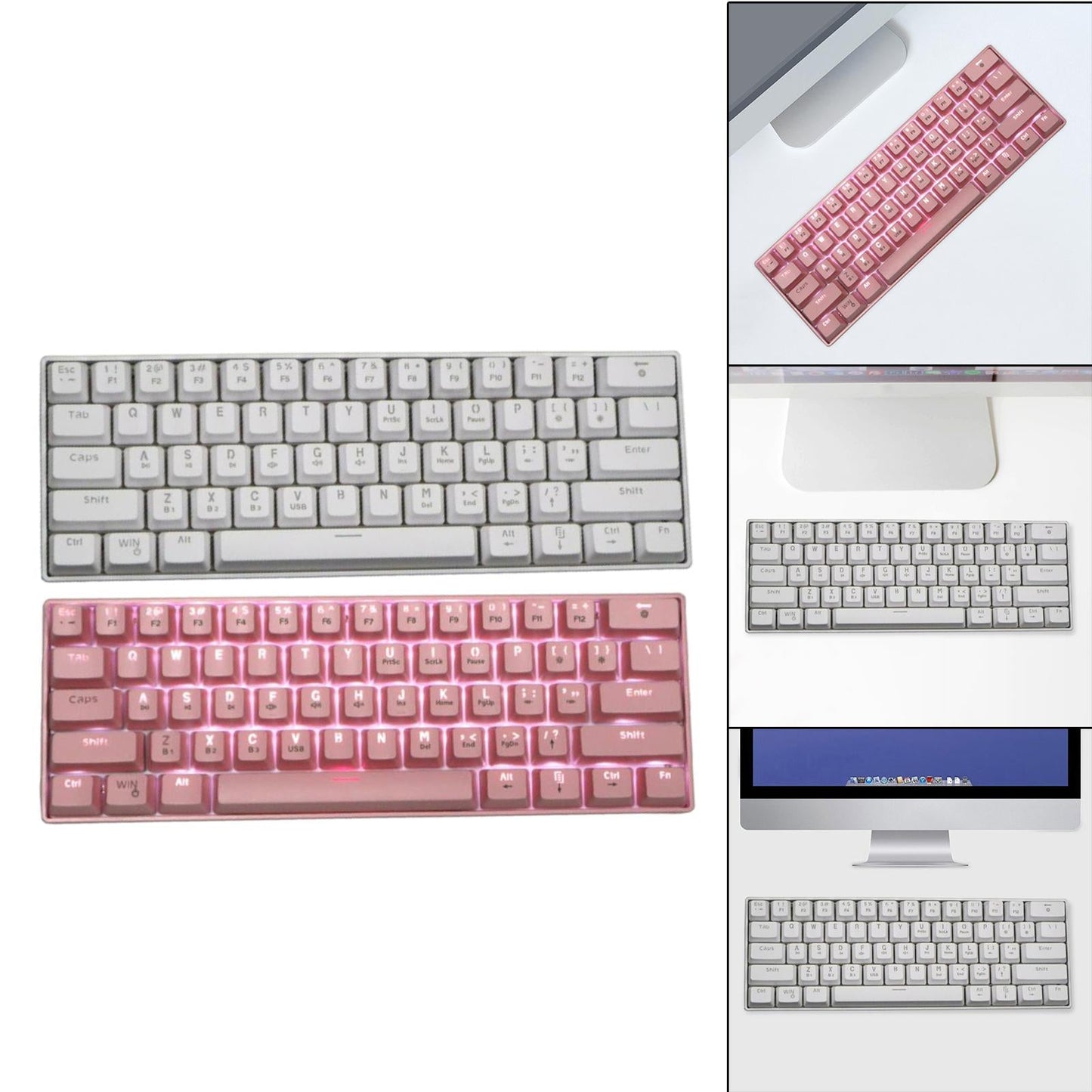 Mechanical Gaming Keyboard Backlit Axis Multi Color RGB for Linux Pink