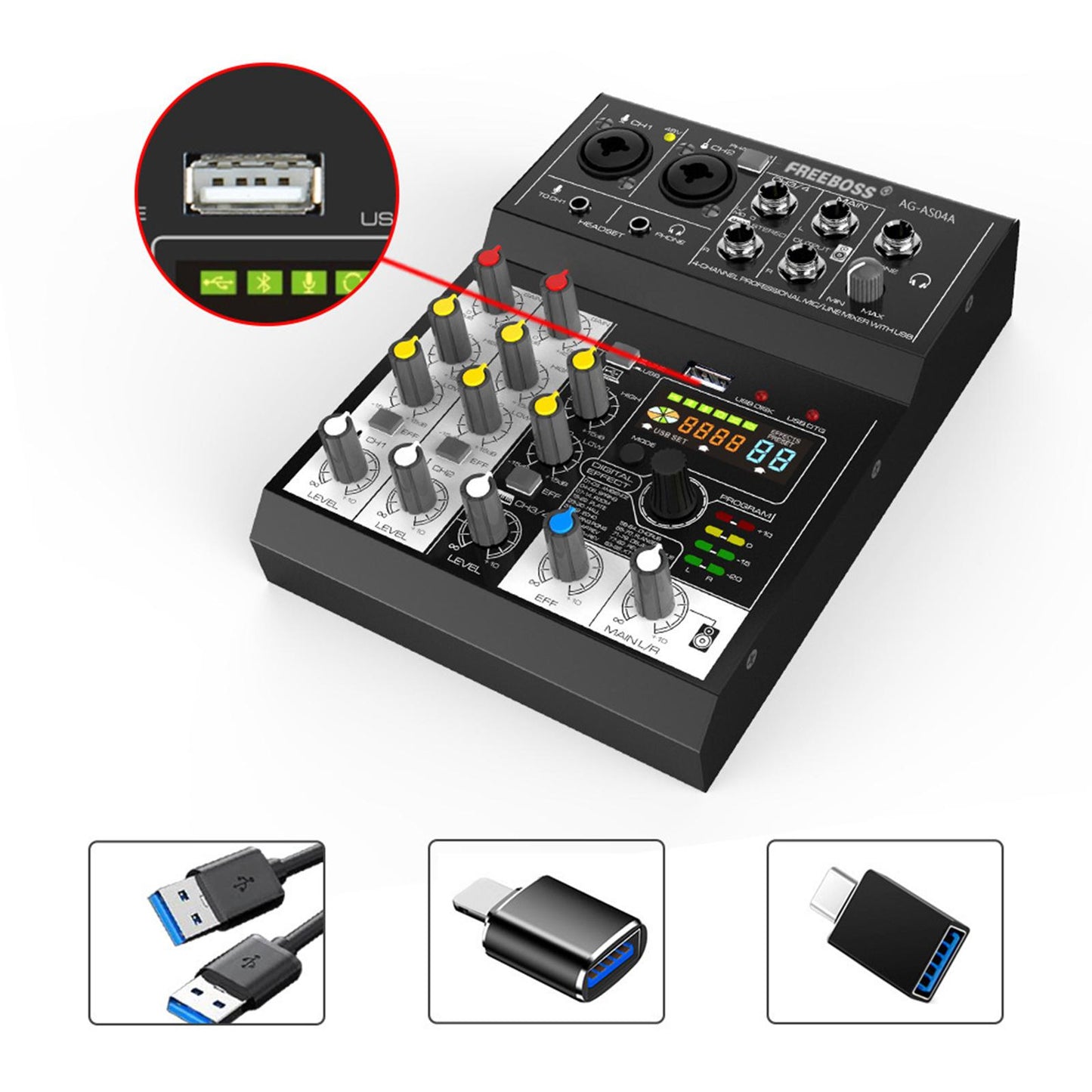 Multifunctional 4CH DC 5V Bluetooth Audio Mixer Mixing Console Mobile Phones