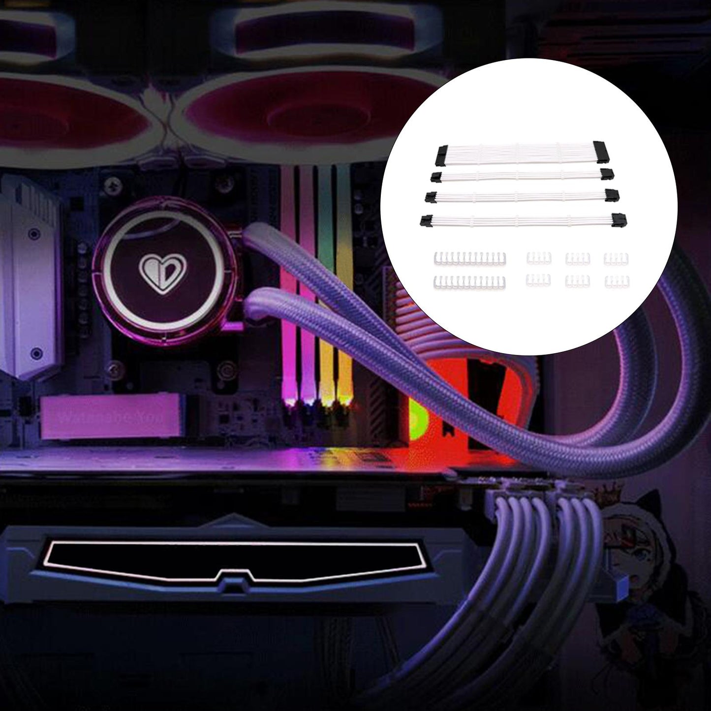 ATX Sleeved Cable 30cm Nylon 24Pin PVC Extension for Power Supply Case PC