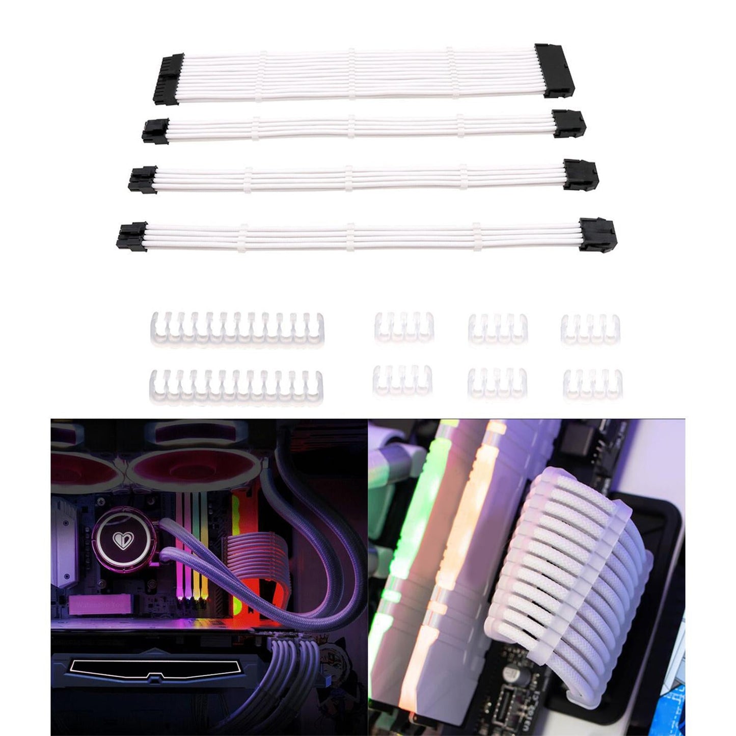 ATX Sleeved Cable 30cm Nylon 24Pin PVC Extension for Power Supply Case PC