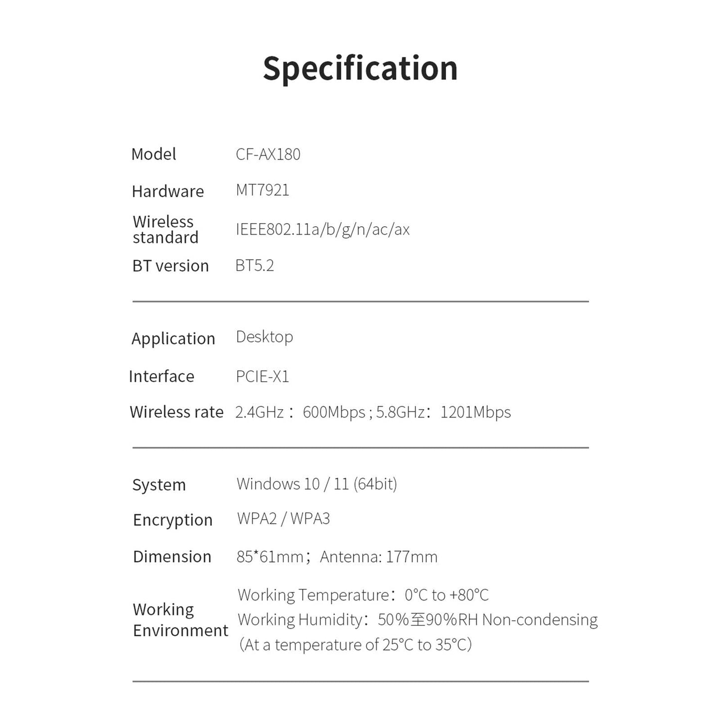 Gigabit Ethernet PCI-E CF-AX180 for Windows 10 Desktop PC Keyboard