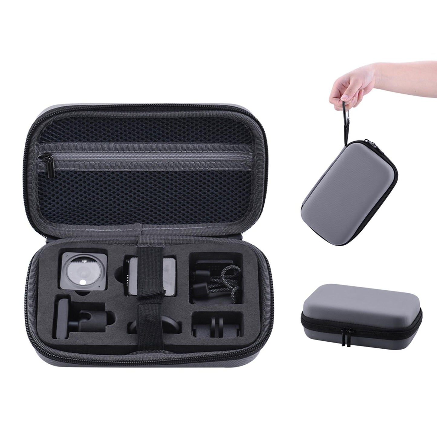 Portable Carrying Box W/ Carabiner Hardshell Handbag for DJI Action 2 Gray
