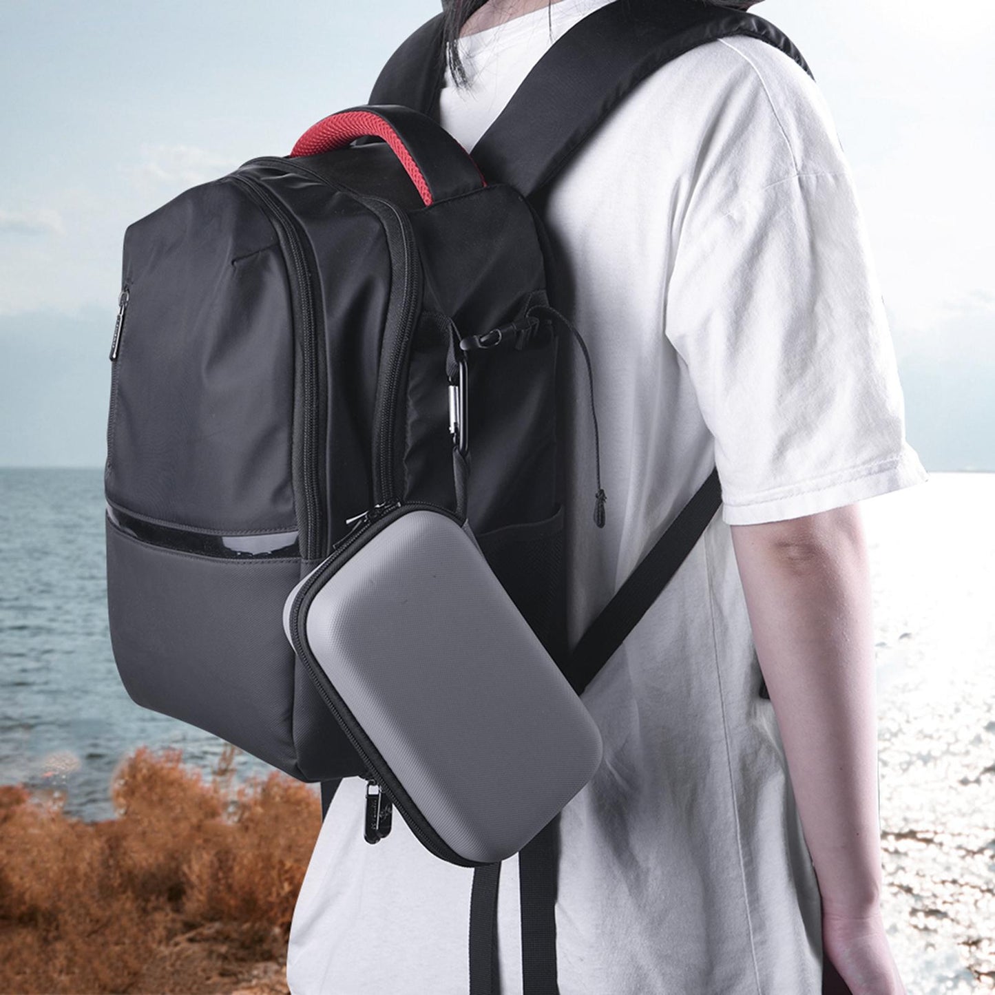 Portable Carrying Box W/ Carabiner Hardshell Handbag for DJI Action 2 Gray