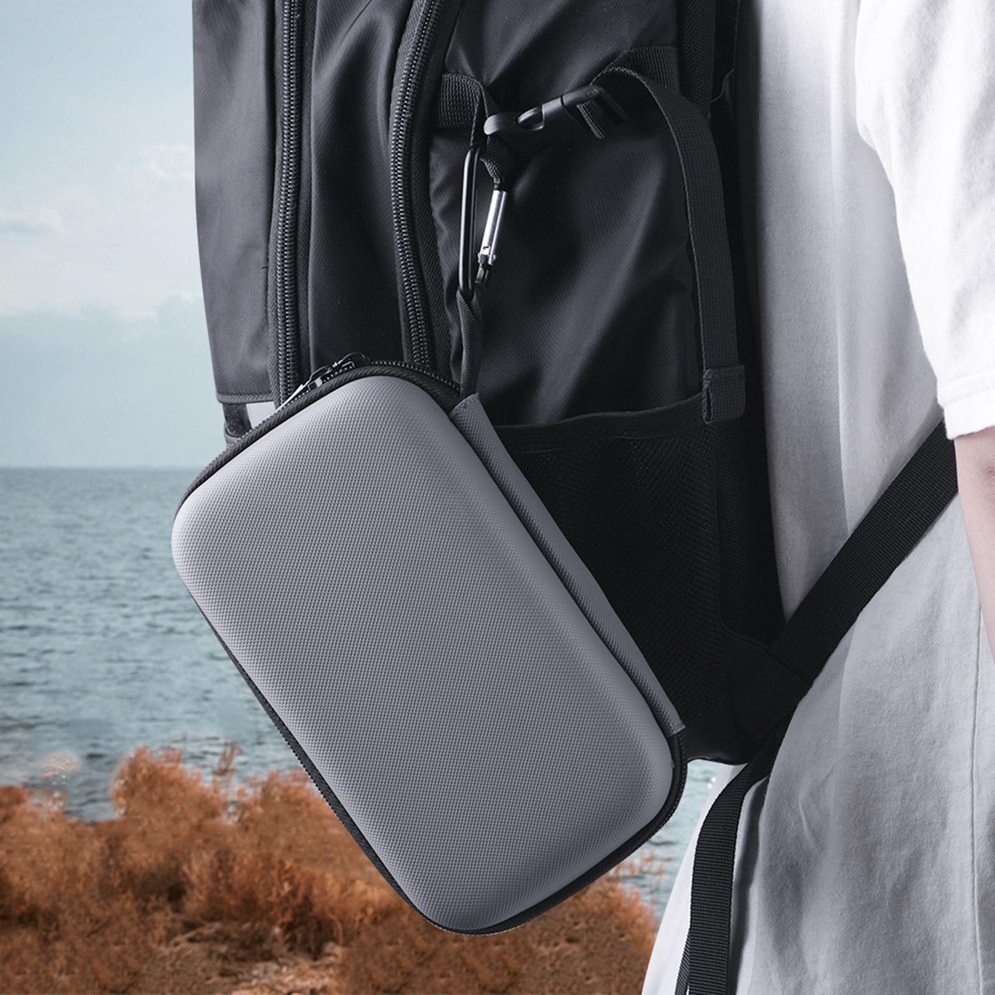 Portable Carrying Box W/ Carabiner Hardshell Handbag for DJI Action 2 Gray