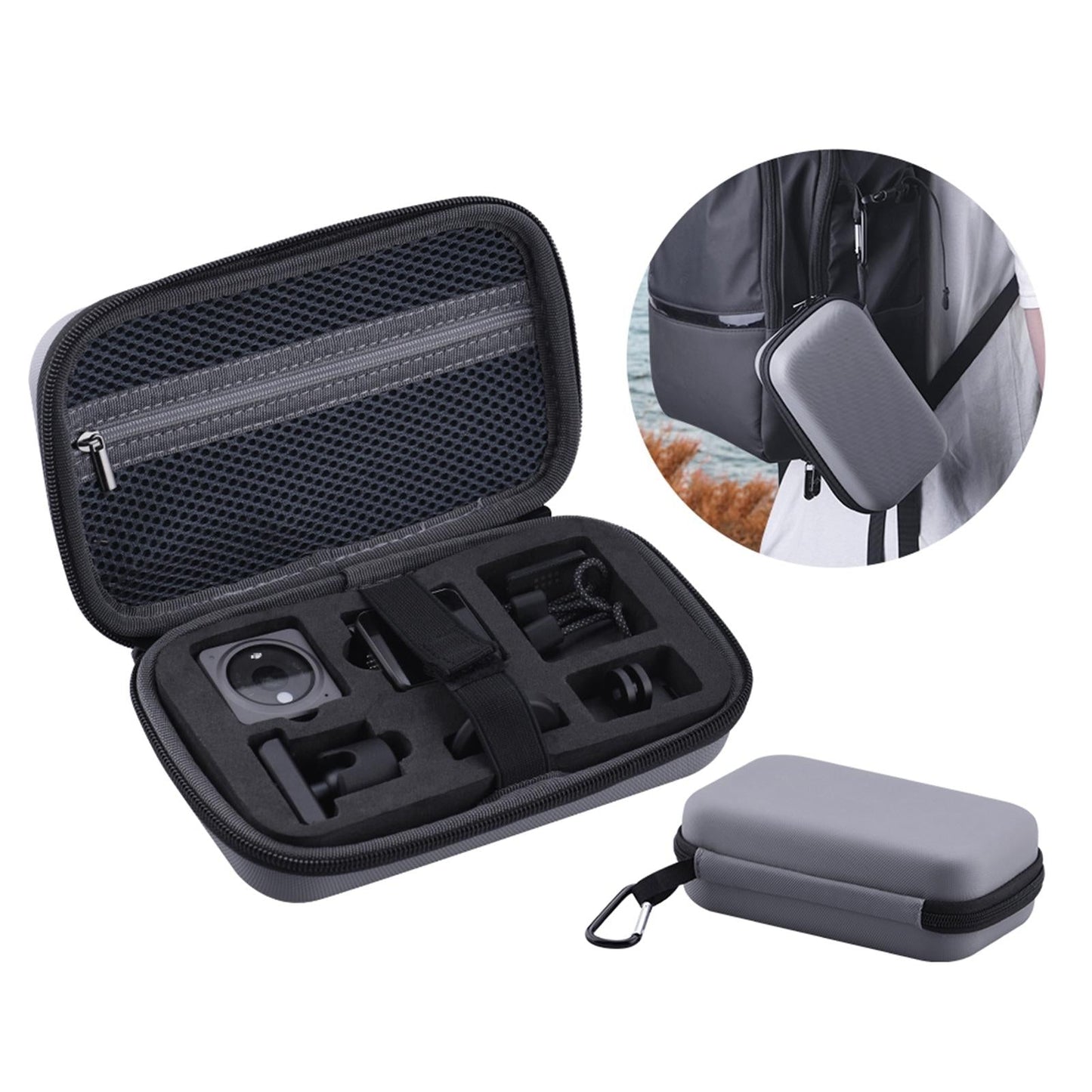 Portable Carrying Box W/ Carabiner Hardshell Handbag for DJI Action 2 Gray