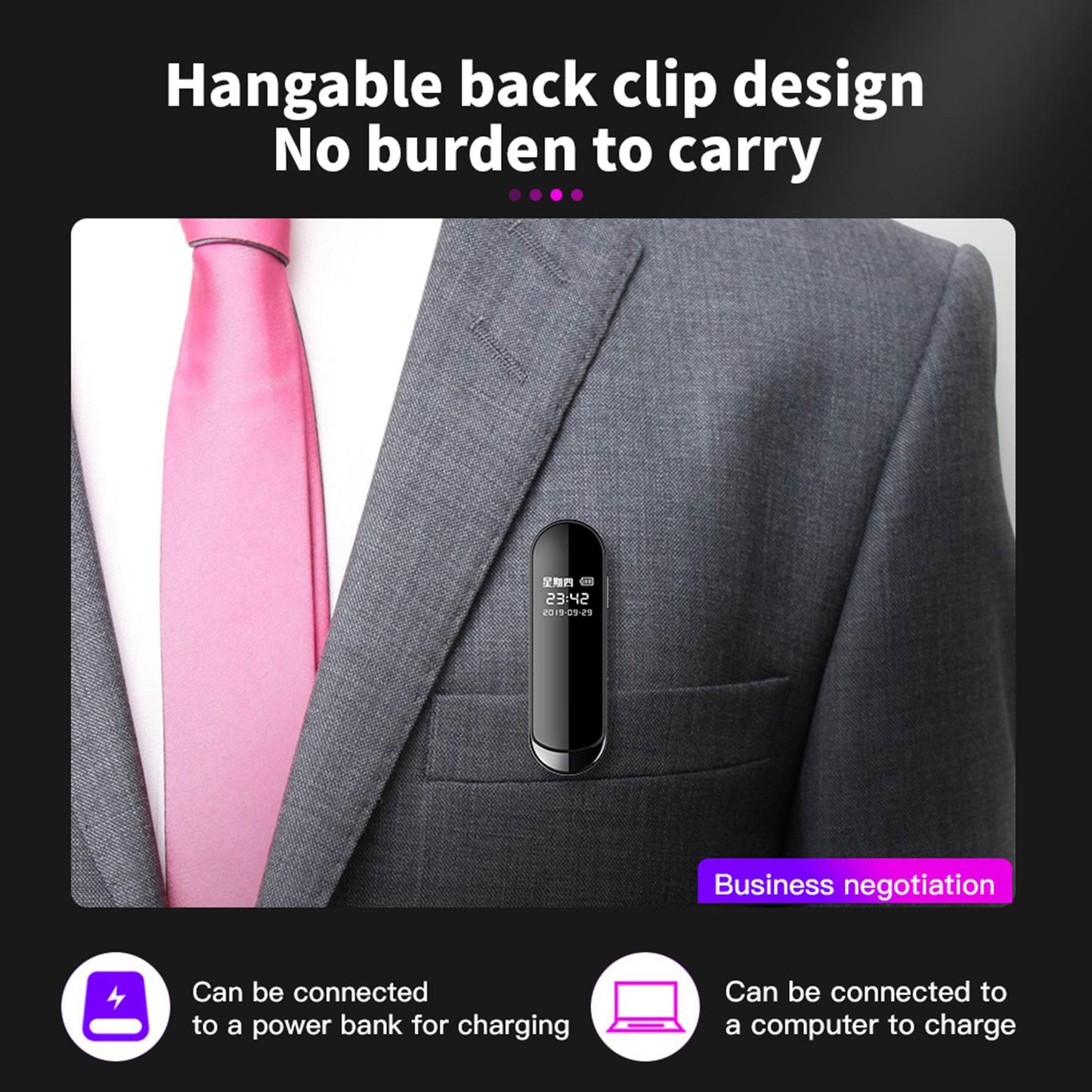 Mini Back Clip Voice Recorder 1080P 300mAh for Meeting Indoor Outdoor 32GB