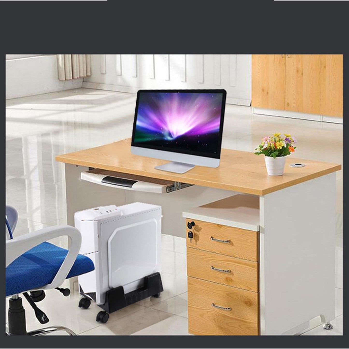 CPU Holder Mobile Computer Tower Stand Easy Movement White