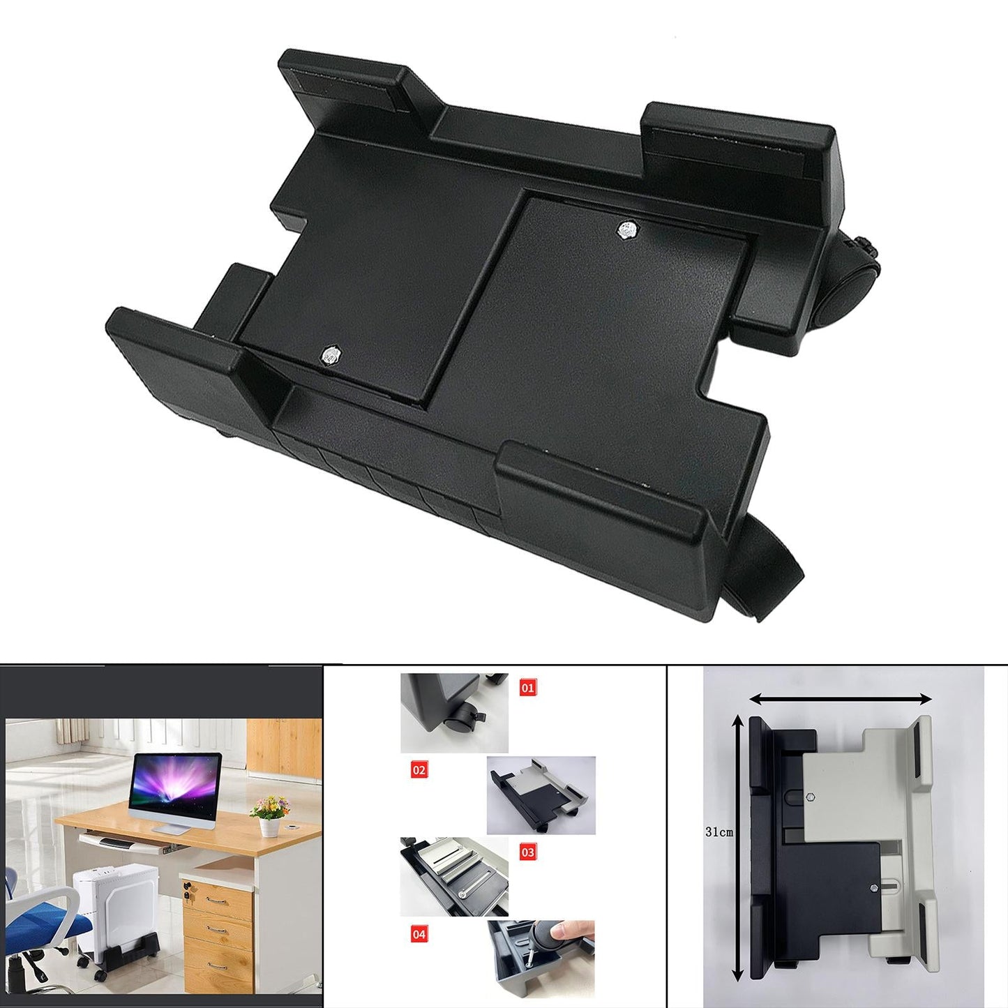 CPU Holder Mobile Computer Tower Stand Easy Movement Black