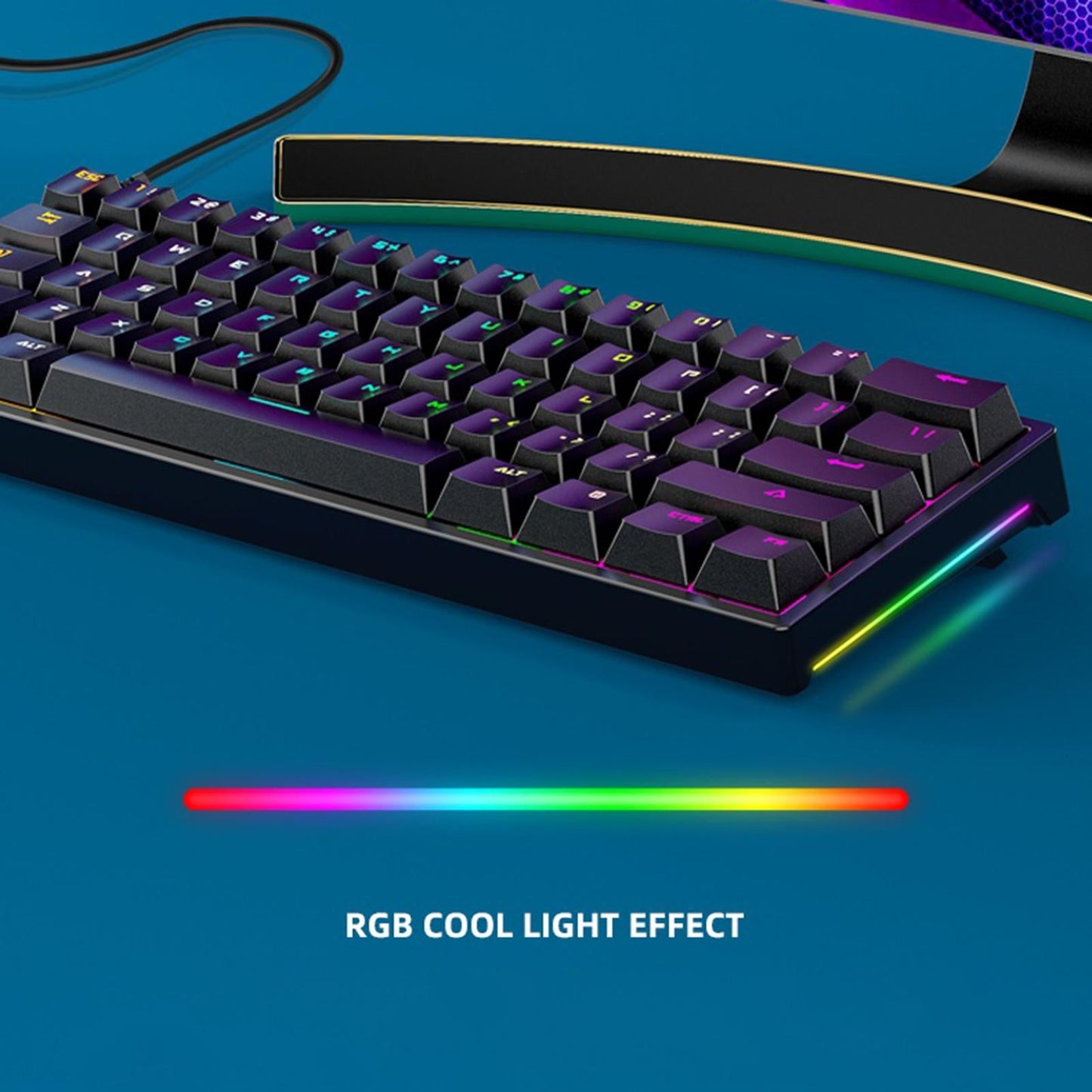 61Keys Mechanical Gaming Keyboard RGB Illuminated Multi Color LED Backlit