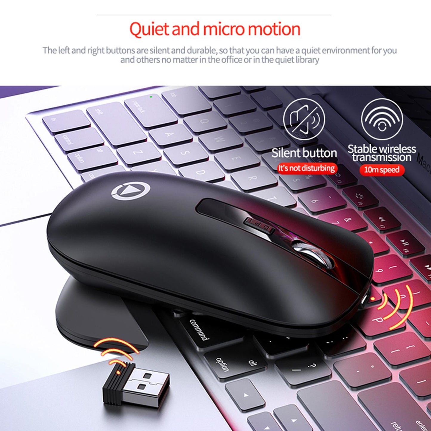 Quiet Wireless Office Mouse for Laptops 2.4GH Black