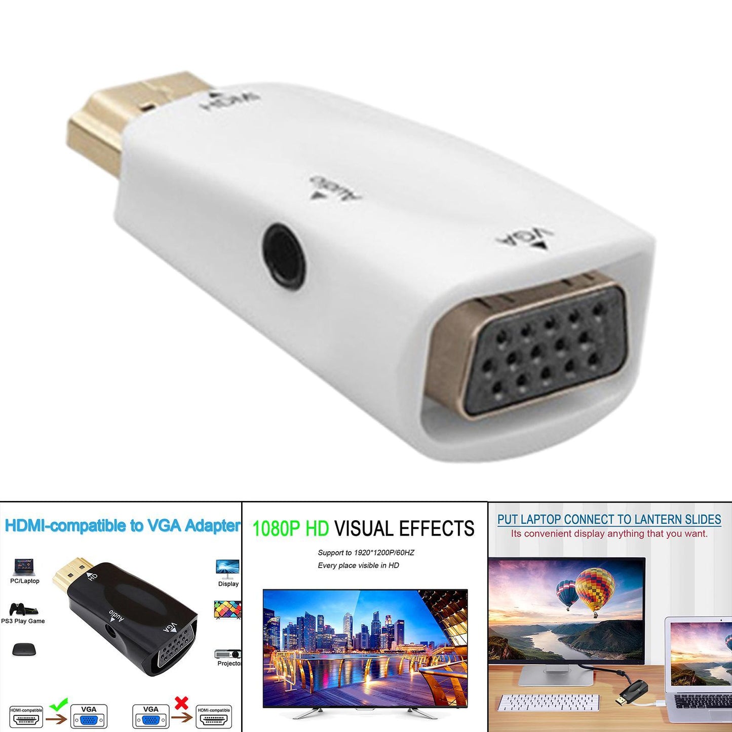 Hdmi-Compatible to VGA Male to Female for Computer Projector white