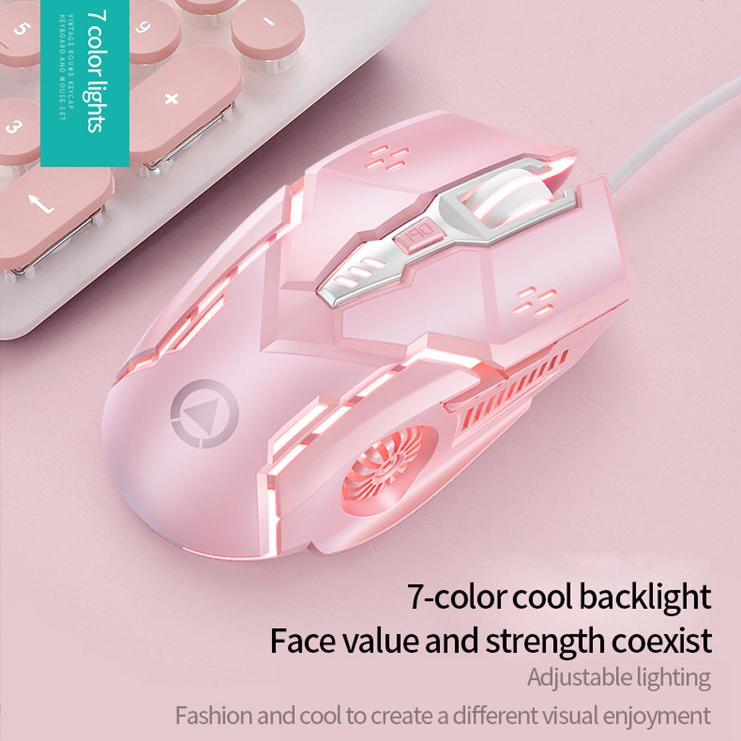 V8 Round Keycaps Gaming Wired Keyboard Mouse for PC Desktop Black