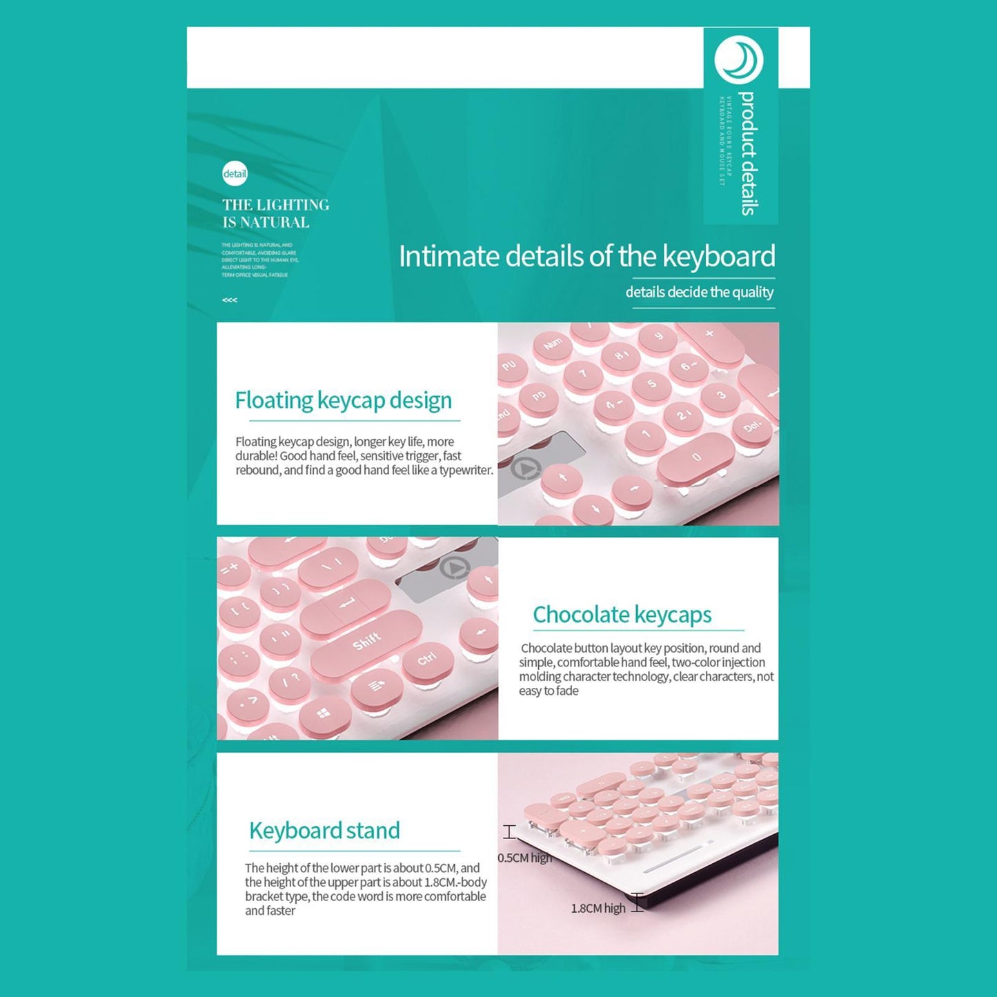 V8 Round Keycaps Gaming Wired Keyboard Mouse for PC Desktop Black