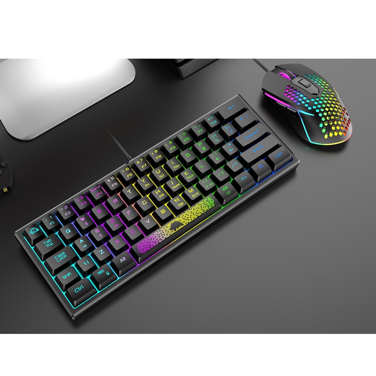 RGB Backlit 62 Key Game Keyboard 60% Layout Wired for Business blue