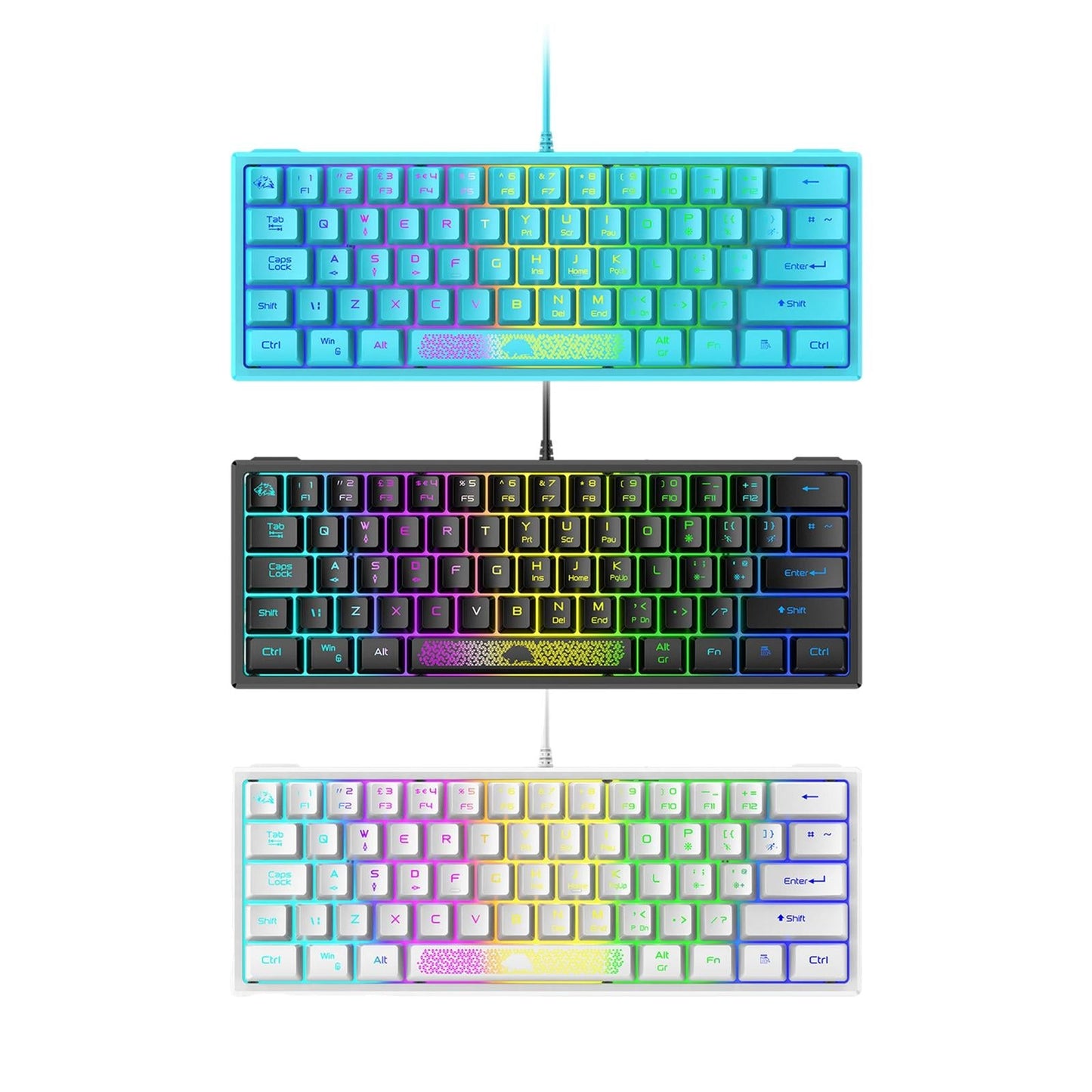 RGB Backlit 62 Key Game Keyboard 60% Layout Wired for Business blue