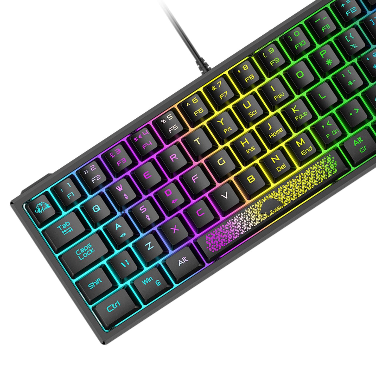 RGB Backlit 62 Key Game Keyboard 60% Layout Wired for Business black