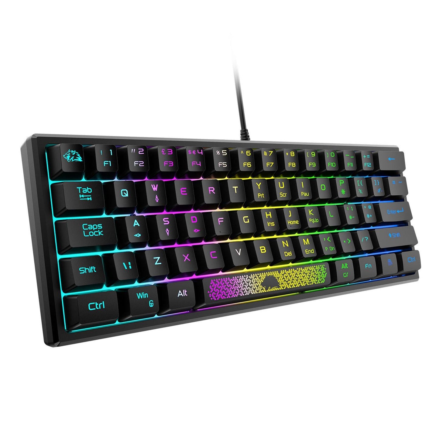 RGB Backlit 62 Key Game Keyboard 60% Layout Wired for Business black