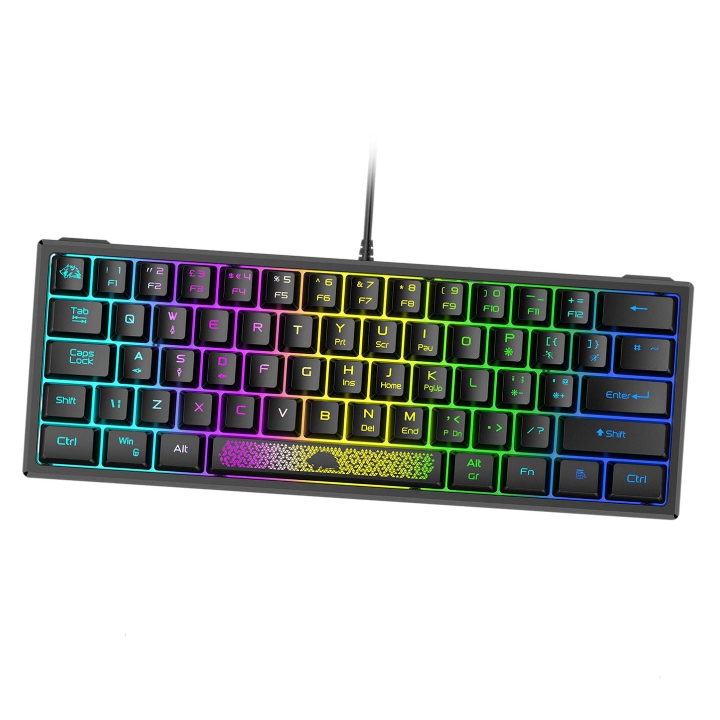 RGB Backlit 62 Key Game Keyboard 60% Layout Wired for Business black