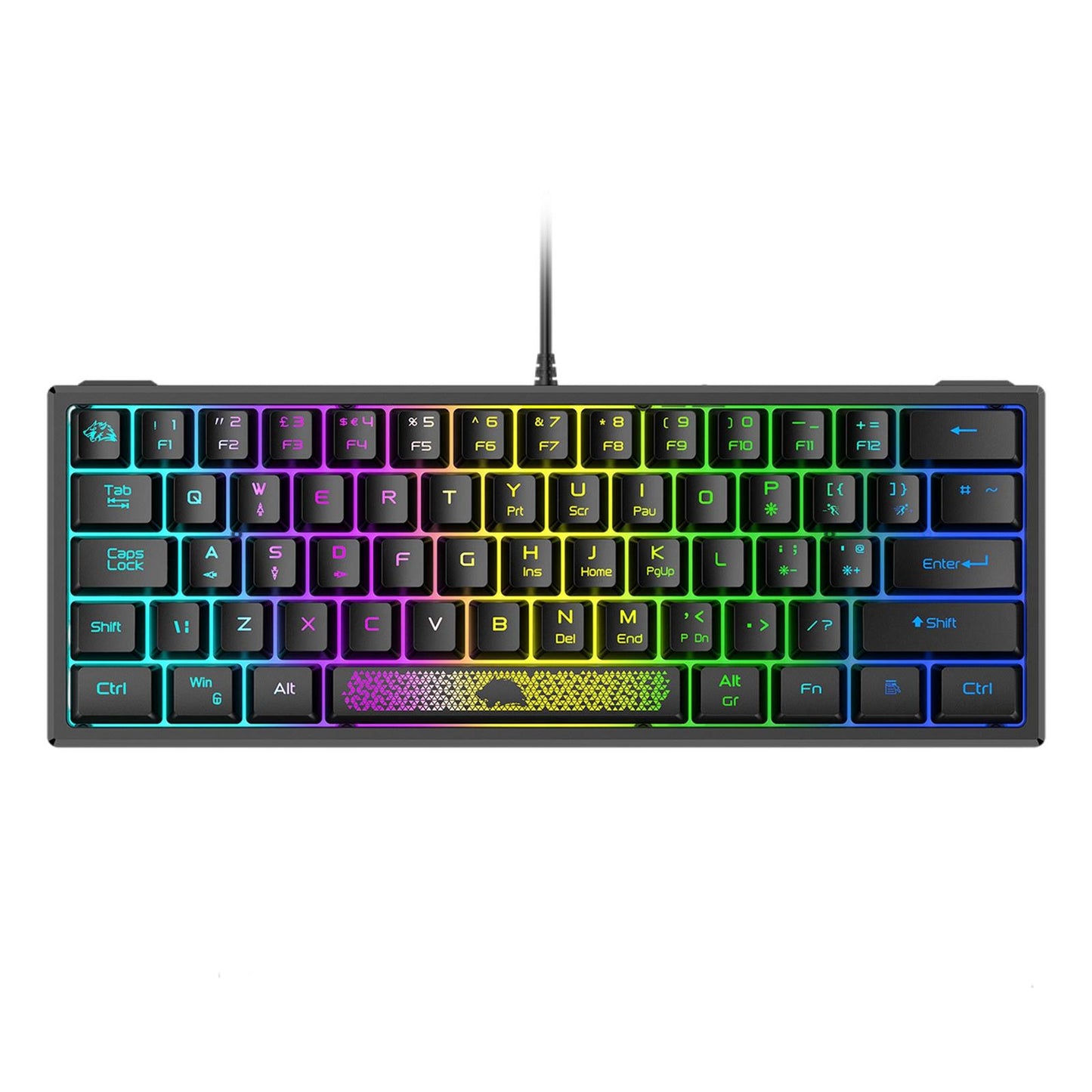 RGB Backlit 62 Key Game Keyboard 60% Layout Wired for Business black