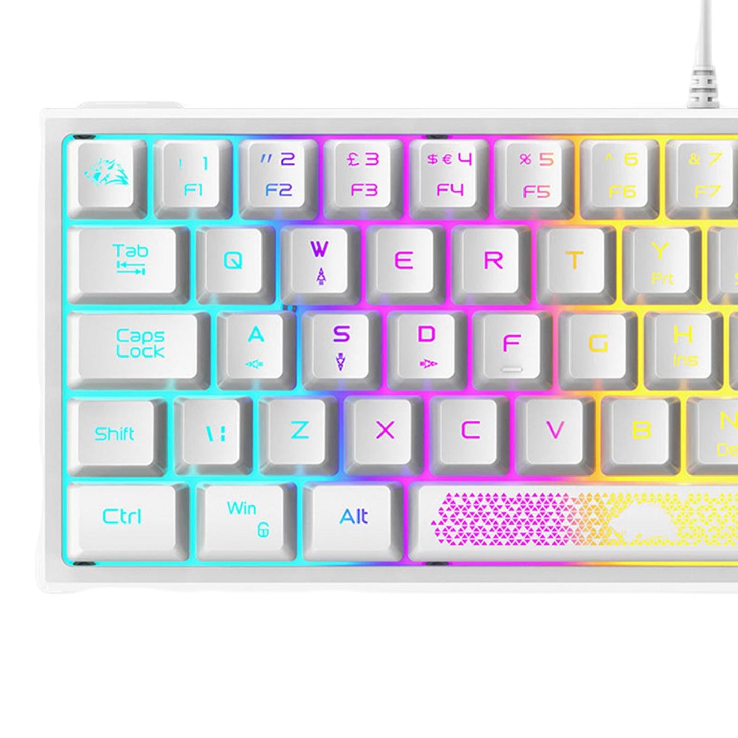 RGB Backlit 62 Key Game Keyboard 60% Layout Wired for Business white
