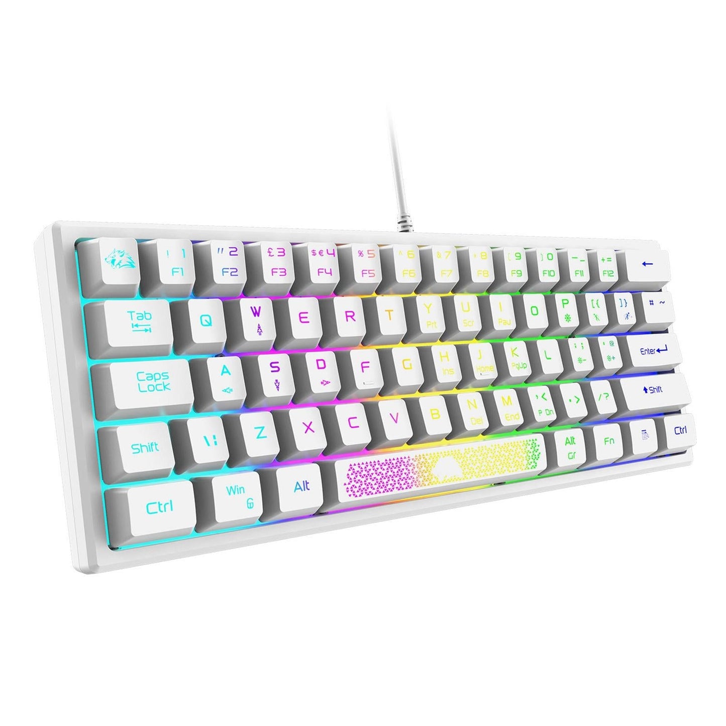 RGB Backlit 62 Key Game Keyboard 60% Layout Wired for Business white