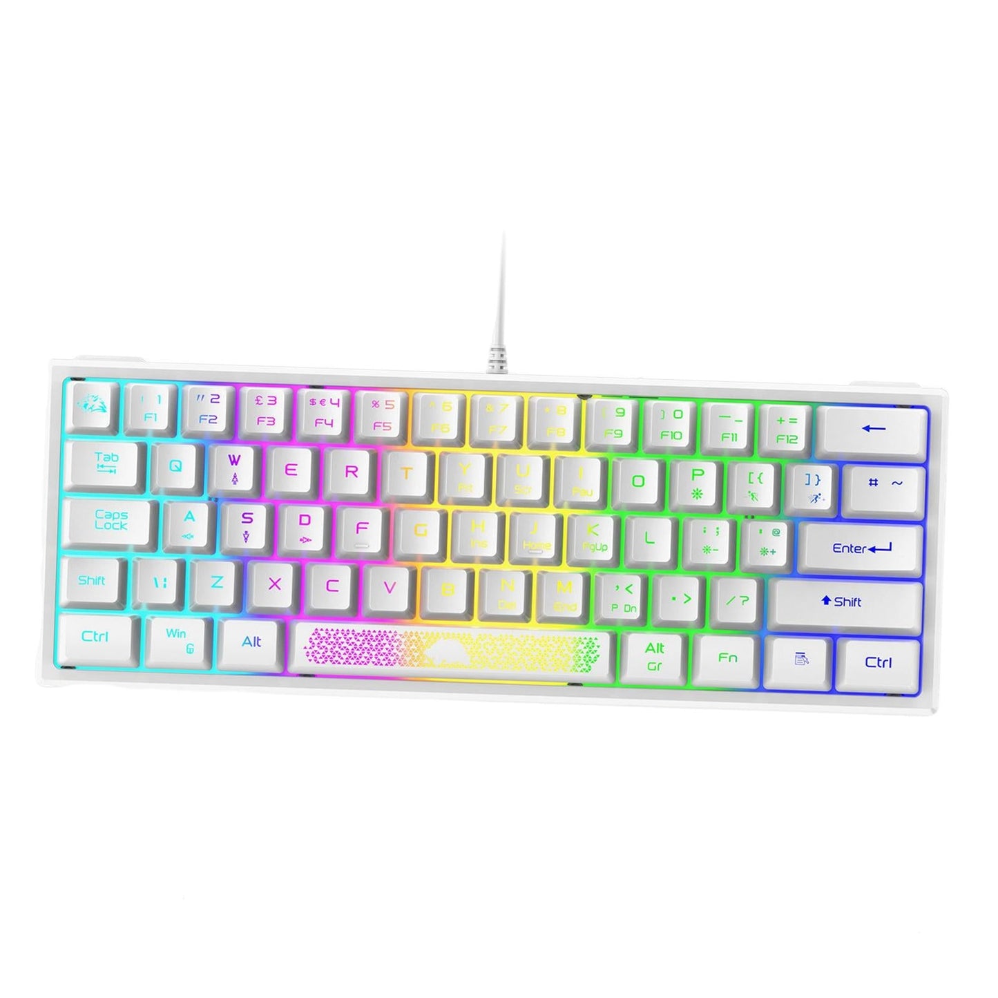 RGB Backlit 62 Key Game Keyboard 60% Layout Wired for Business white