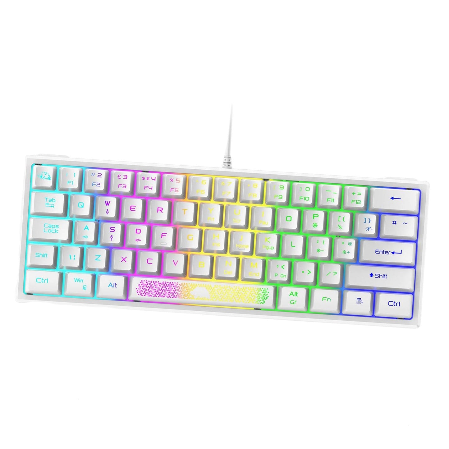 RGB Backlit 62 Key Game Keyboard 60% Layout Wired for Business white