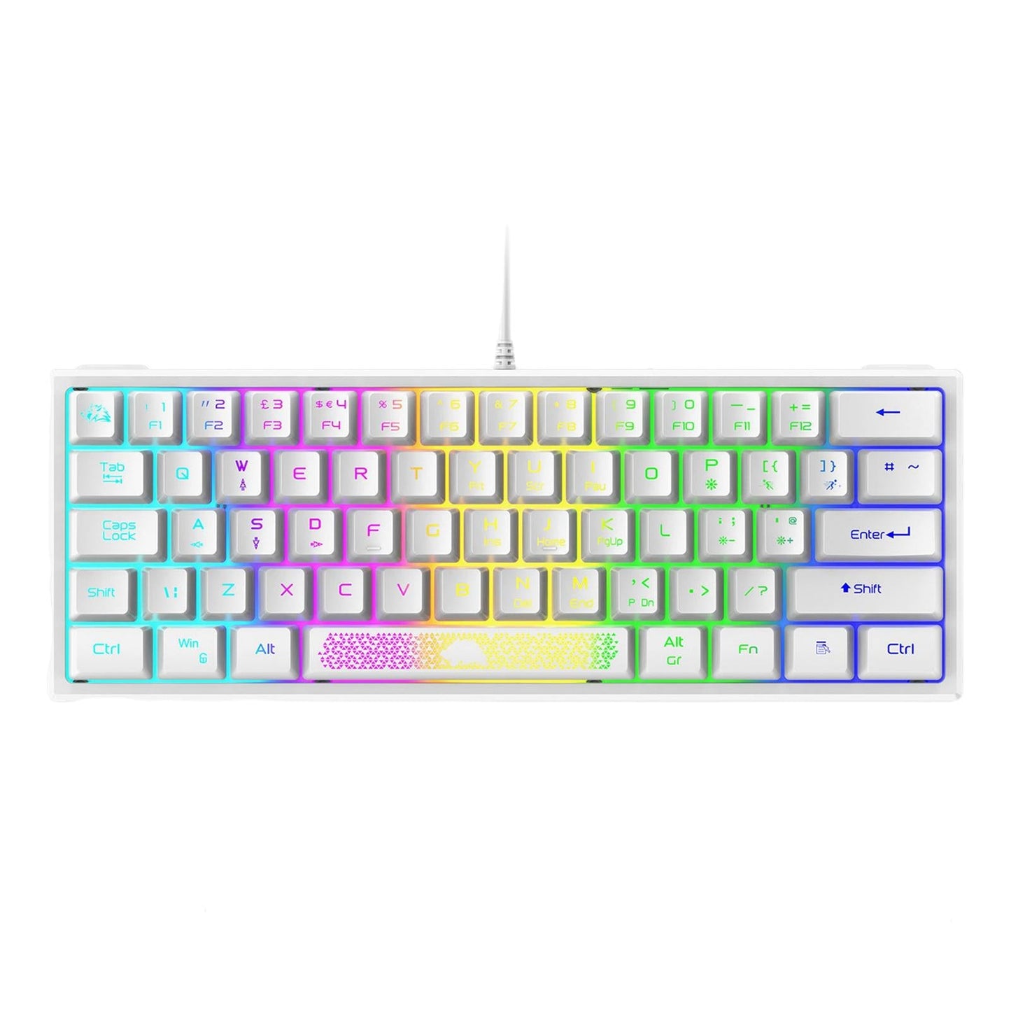 RGB Backlit 62 Key Game Keyboard 60% Layout Wired for Business white