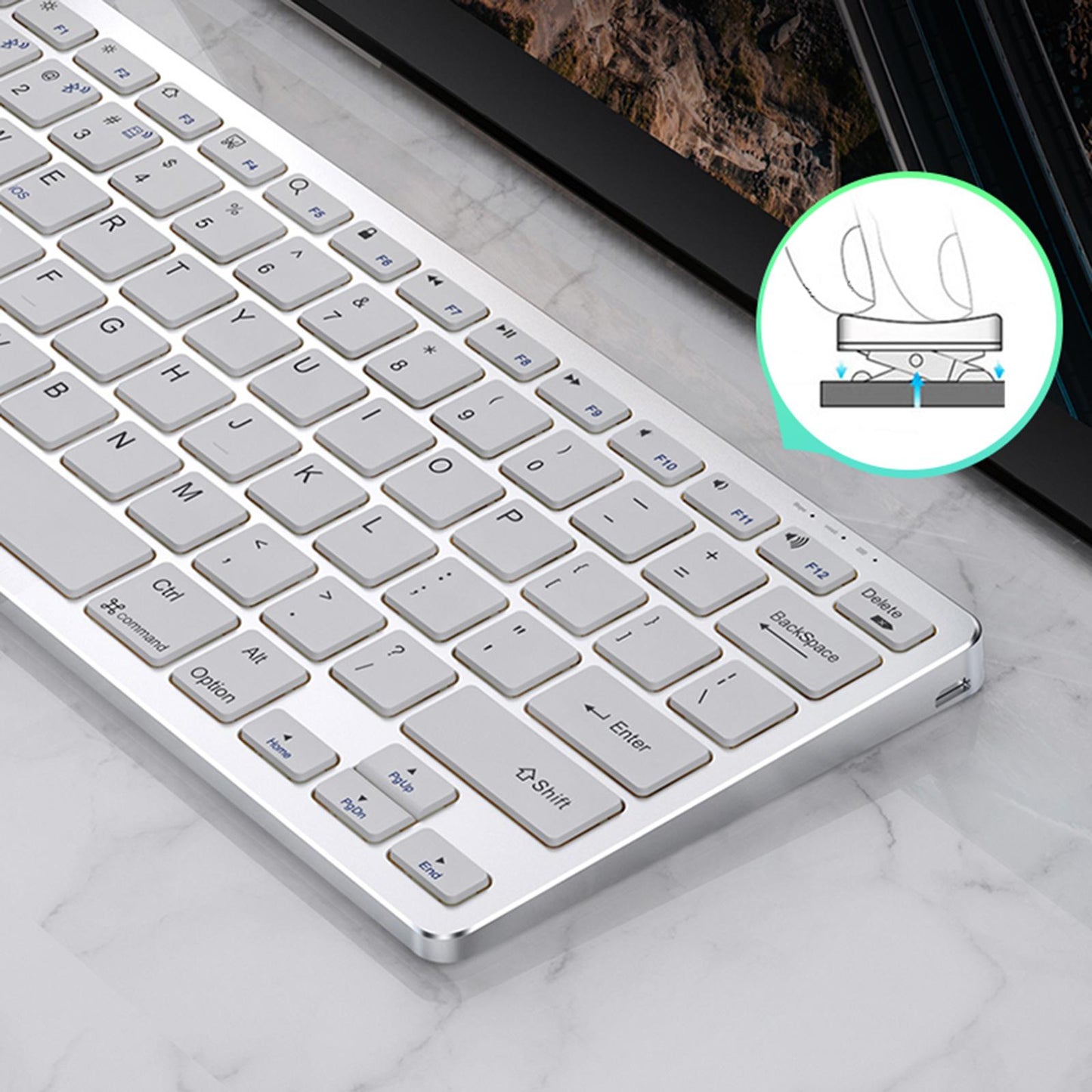 Kb-1 Mini Laptop Bluetooth Keyboard 2.4G Quiet Typing 94Key Combo White