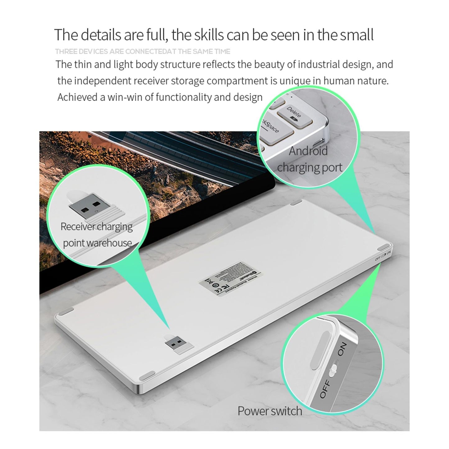 Kb-1 Mini Laptop Bluetooth Keyboard 2.4G Quiet Typing 78Key Keyboard Grey