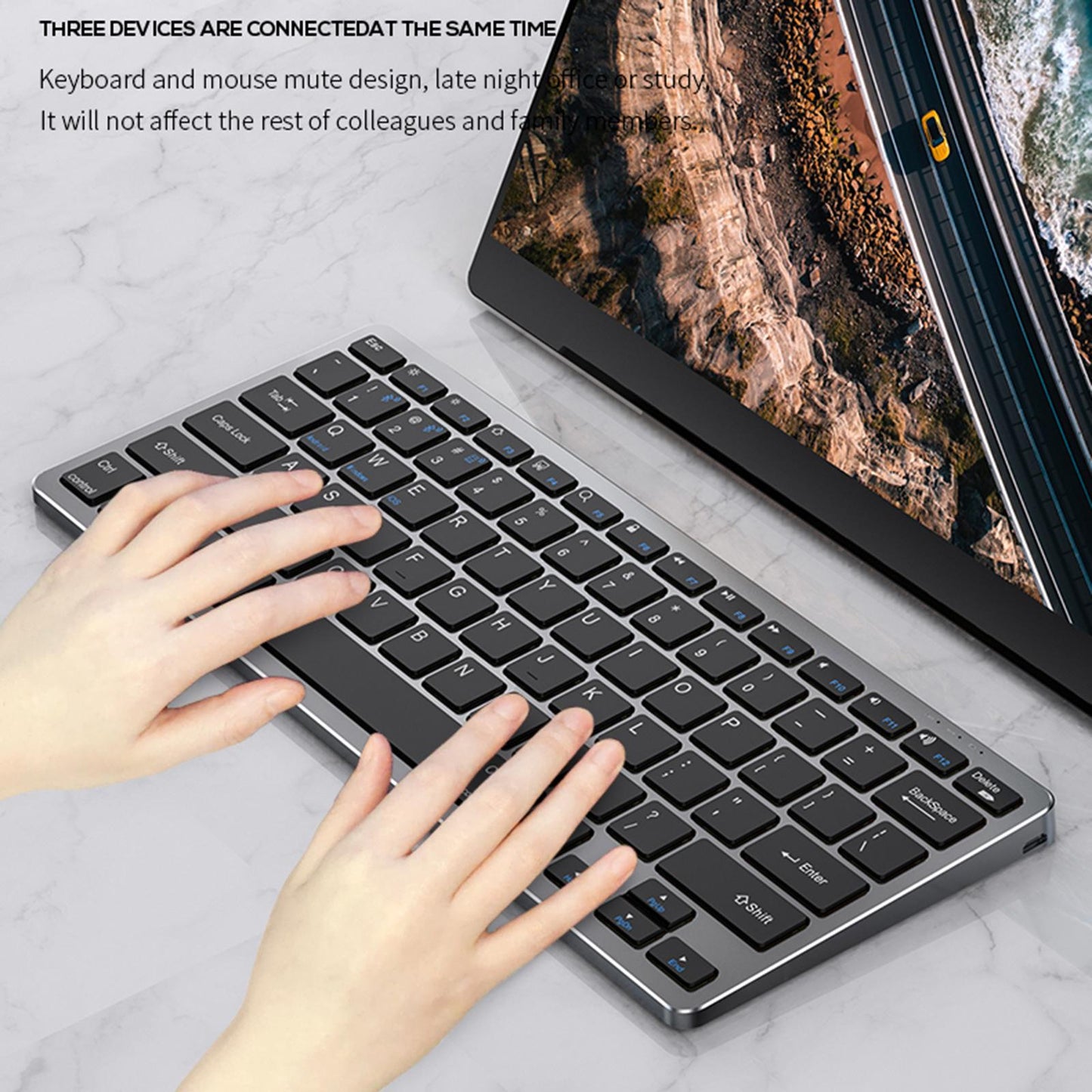 Kb-1 Mini Laptop Bluetooth Keyboard 2.4G Quiet Typing 78Key Combo Grey