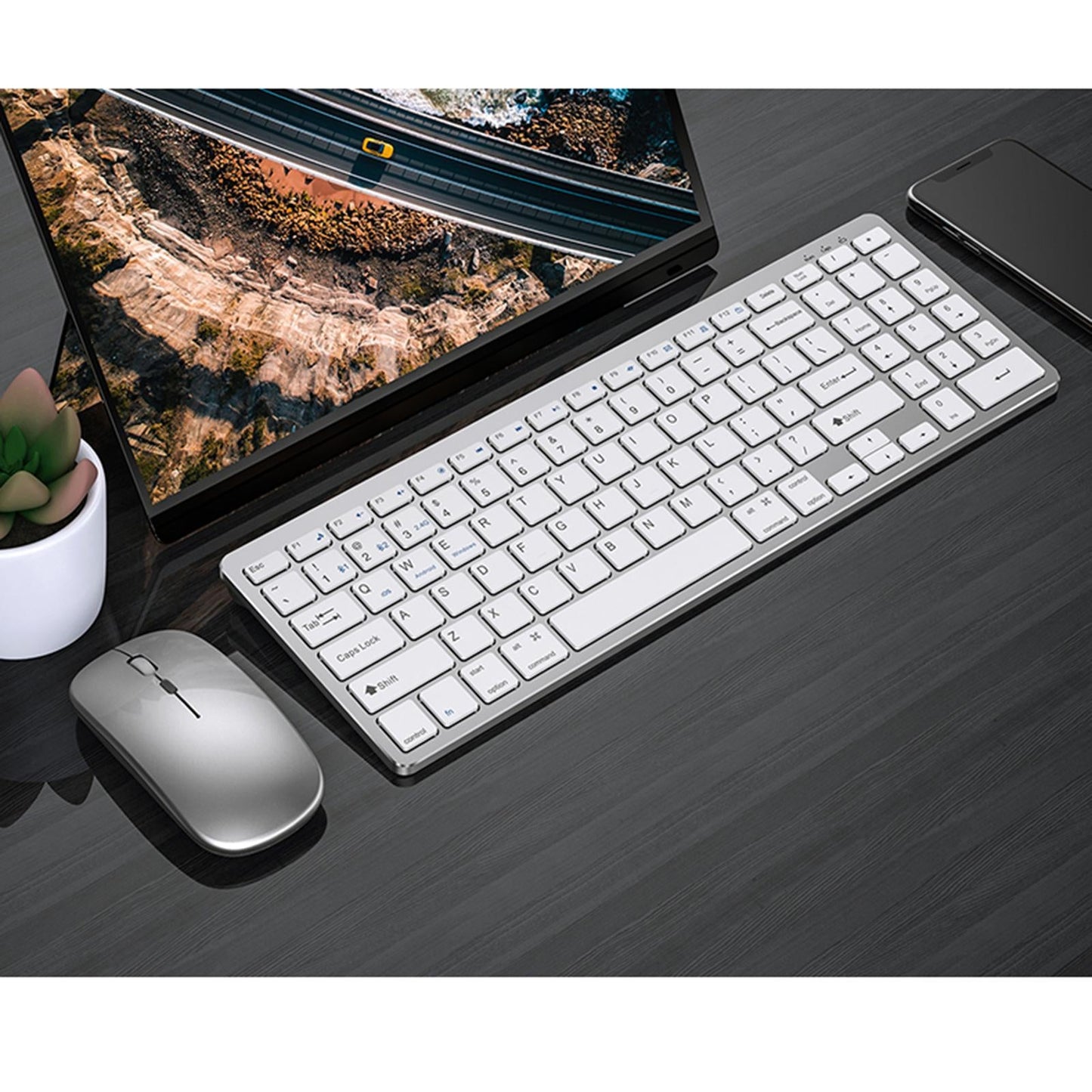 Kb-1 Mini Laptop Bluetooth Keyboard 2.4G Quiet Typing 94Key Keyboard White