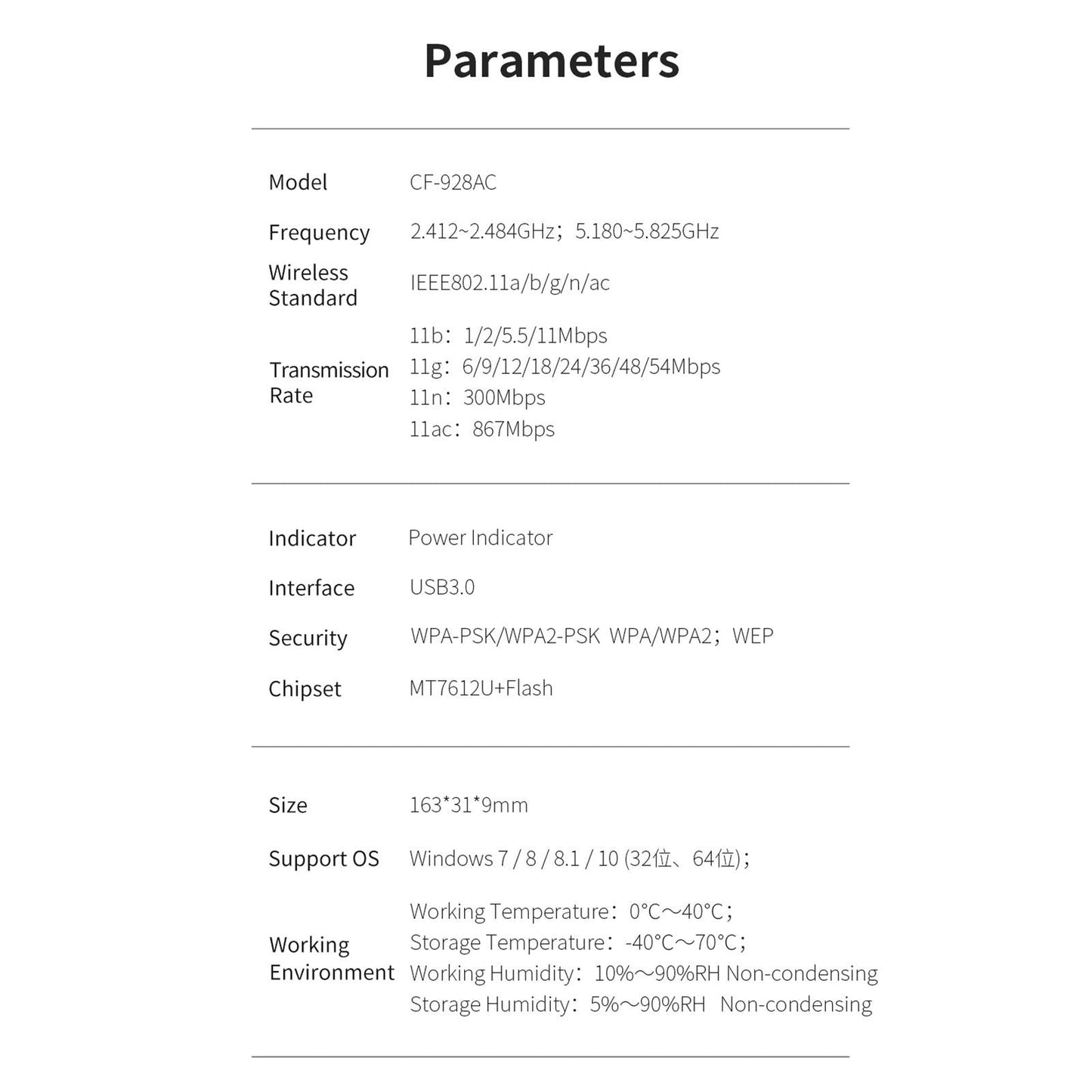 WiFi Adapter 867Mbps USB Dock Wireless Network Card Dual Band WiFi Dongle