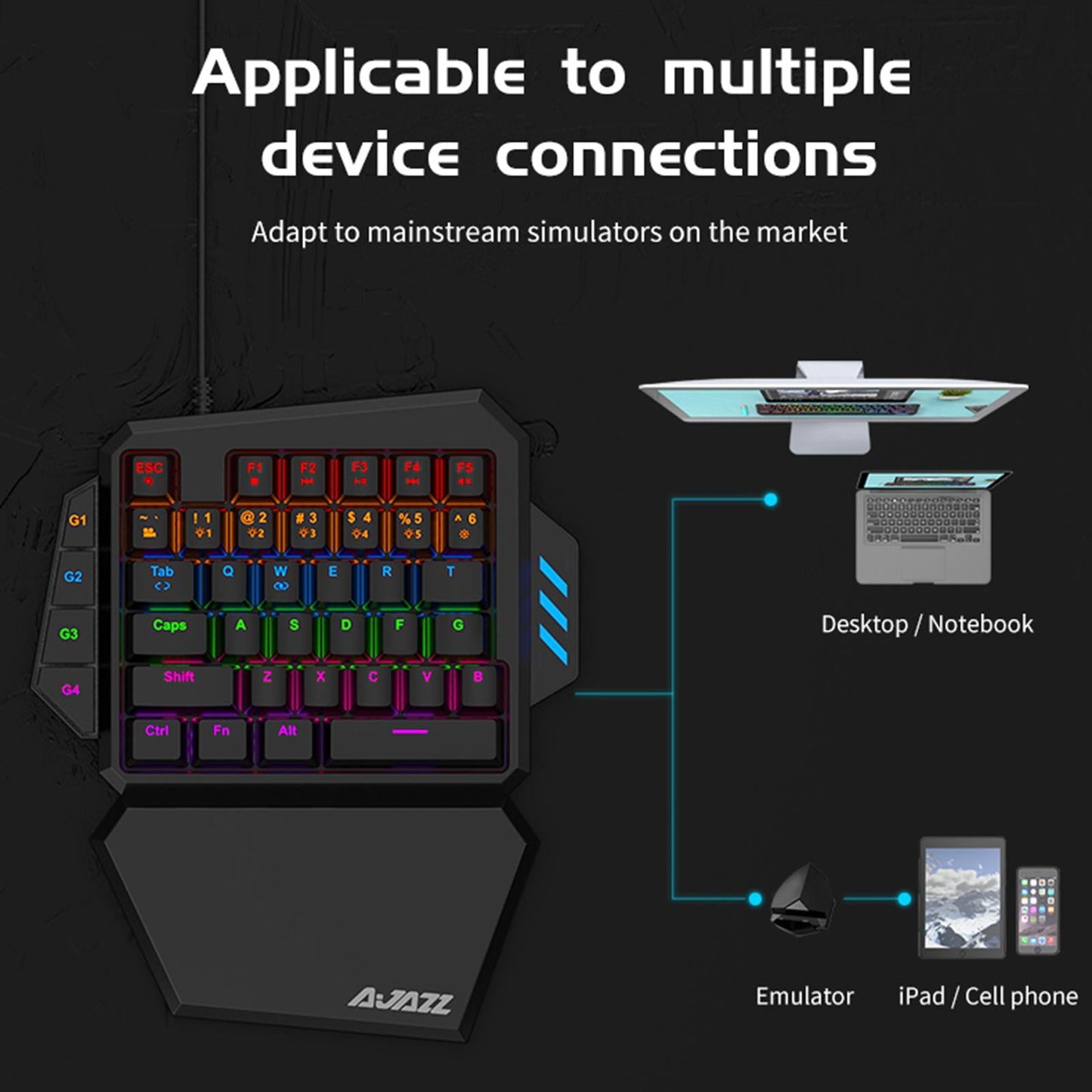 One-Handed Keyboard Wired Gamers 39 Keys Ergonomic PC Laptop Blue Switch