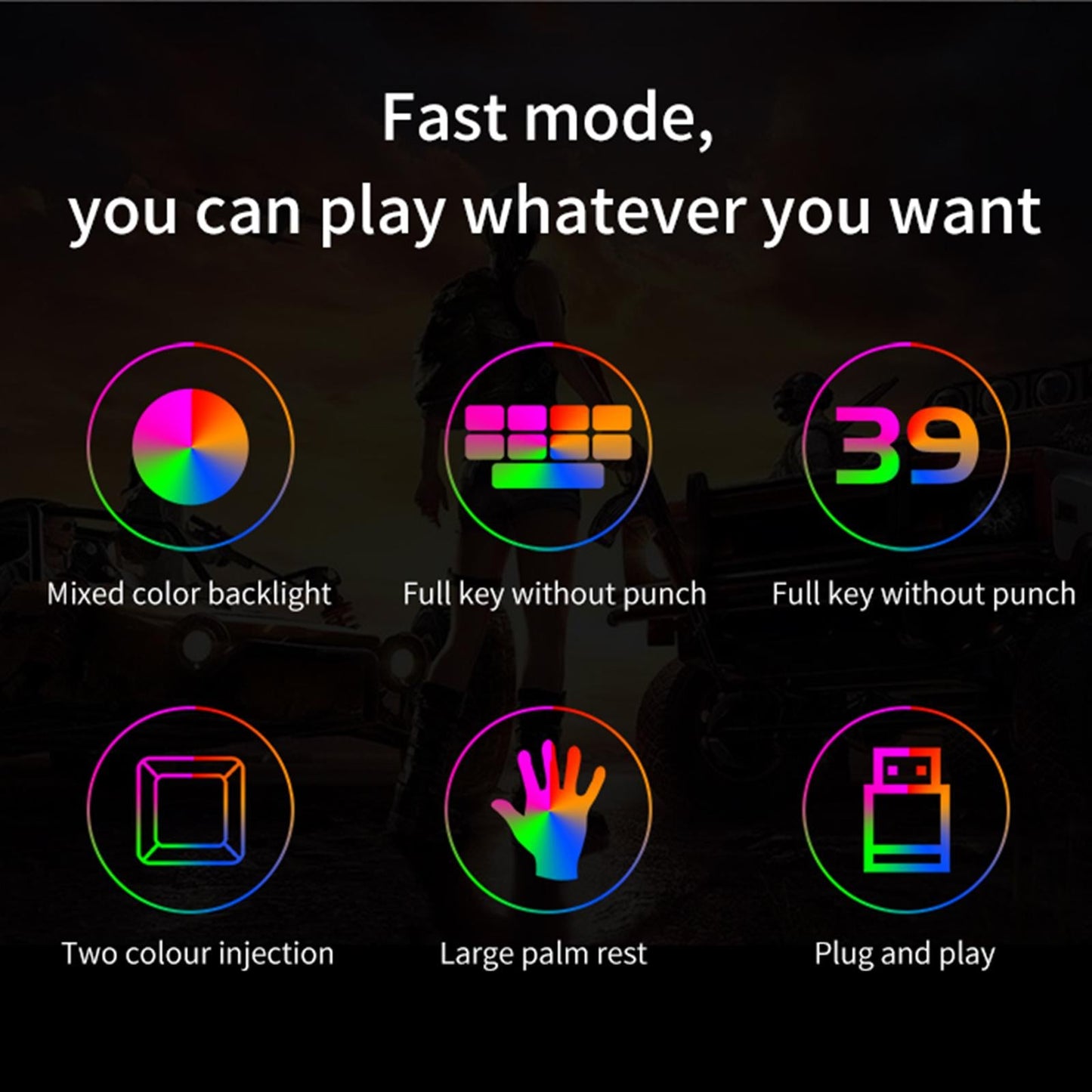 One-Handed Keyboard Wired Gamers 39 Keys Ergonomic PC Laptop Blue Switch