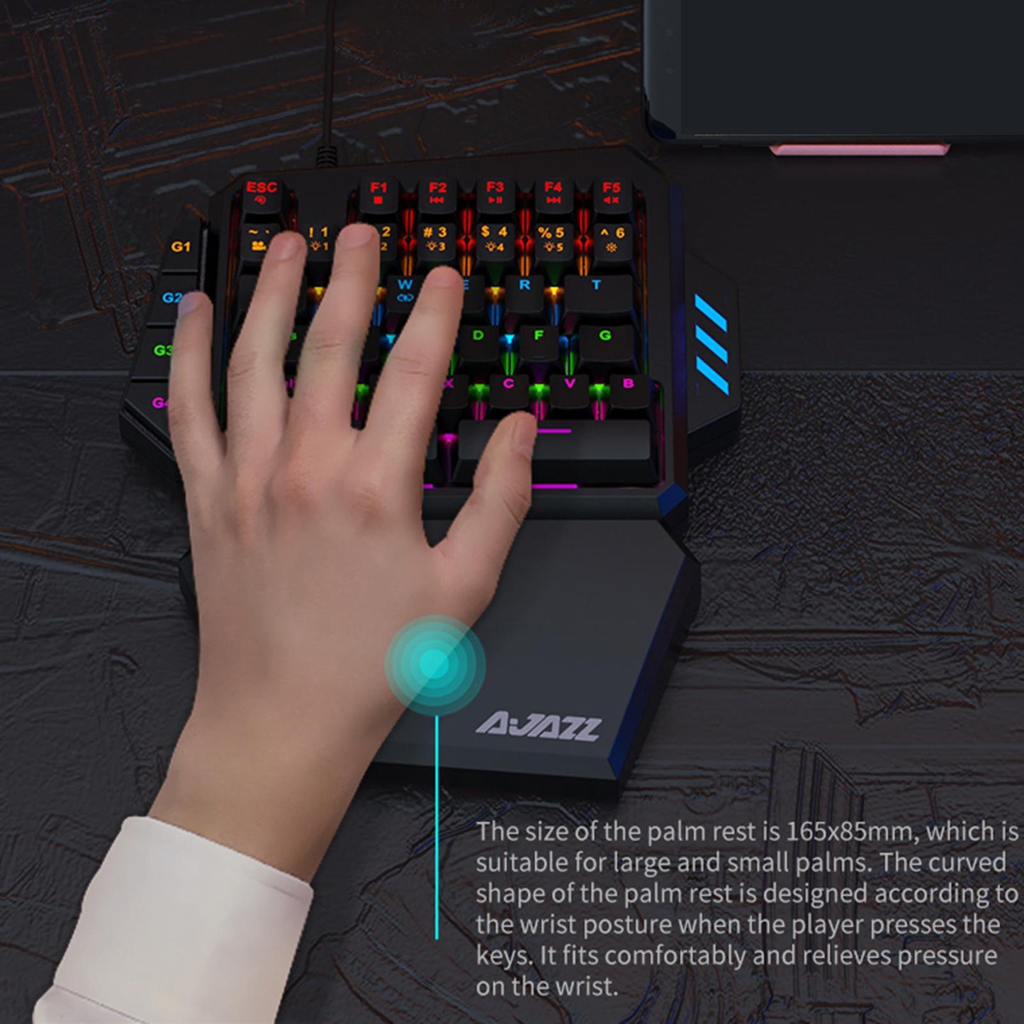 One-Handed Keyboard Wired Gamers 39 Keys Ergonomic PC Laptop Blue Switch