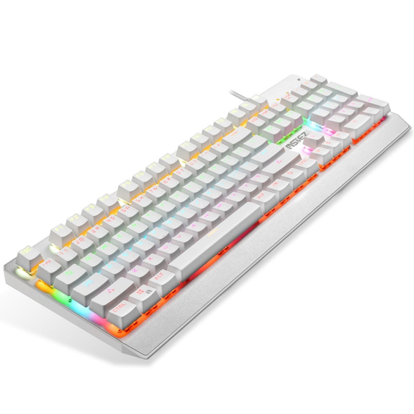 Mechanical Gaming Keyboard RGB Backlit 104 Keys for PC White Square Keycap
