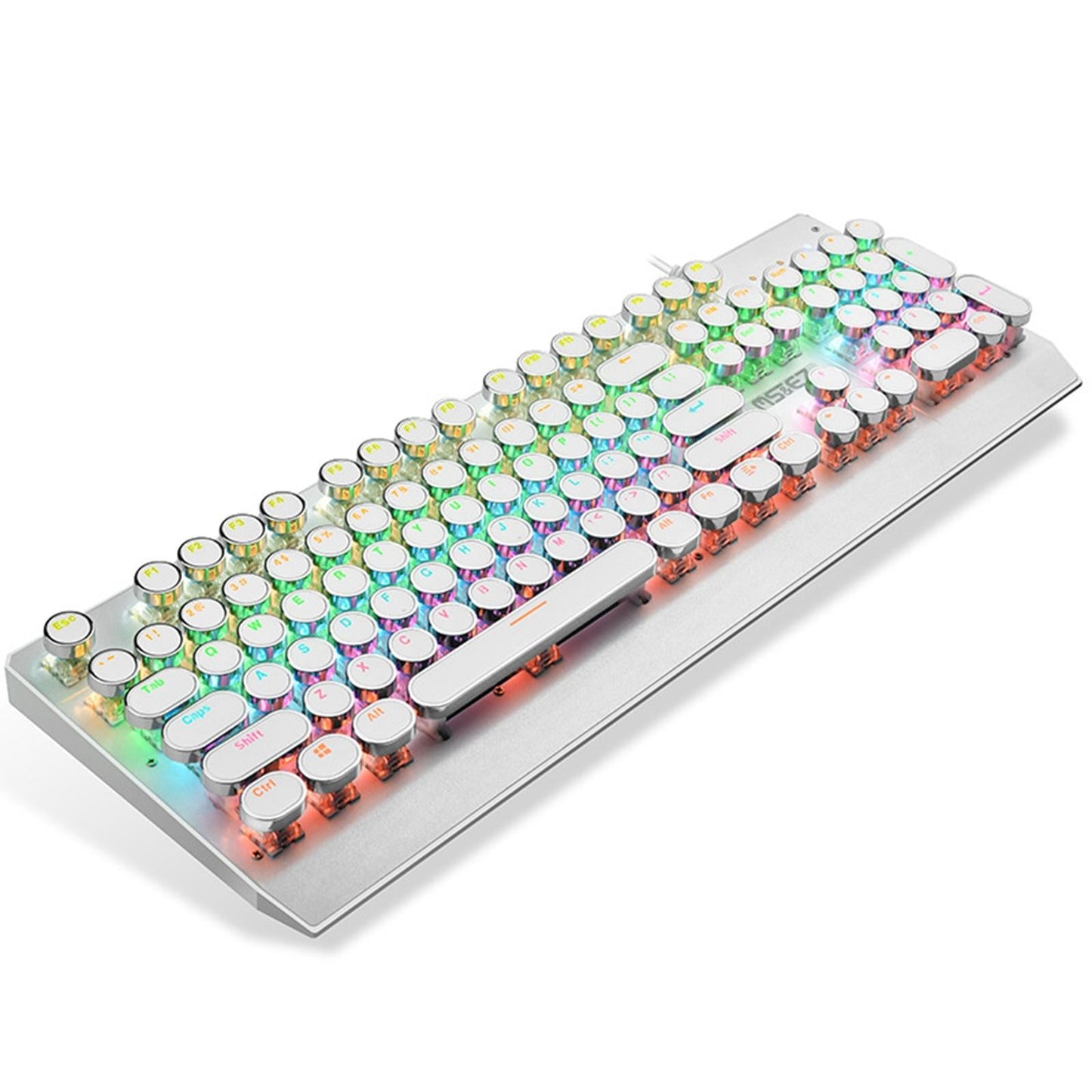 Mechanical Gaming Keyboard RGB Backlit 104 Keys for PC White Round Keycap