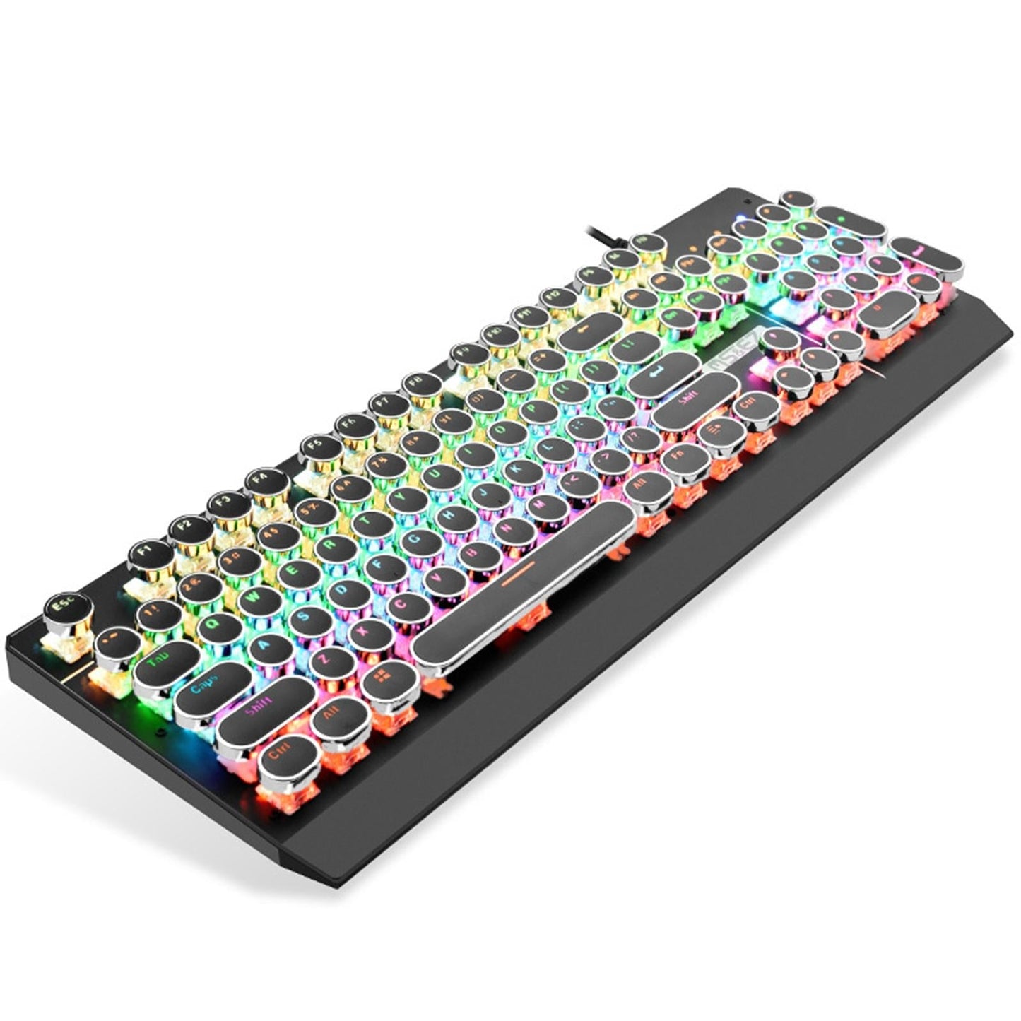 Mechanical Gaming Keyboard RGB Backlit 104 Keys for PC Black Round Keycap