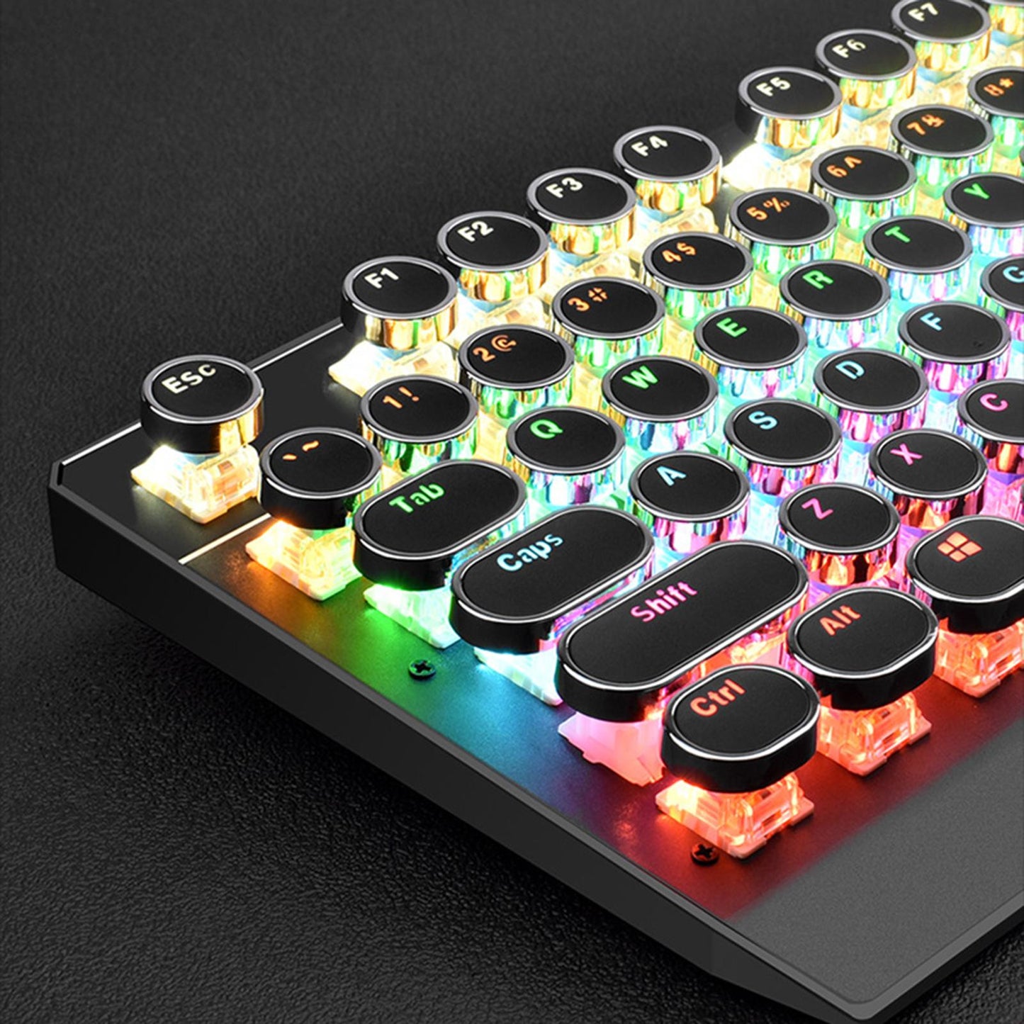 Mechanical Gaming Keyboard RGB Backlit 104 Keys for PC Black Round Keycap